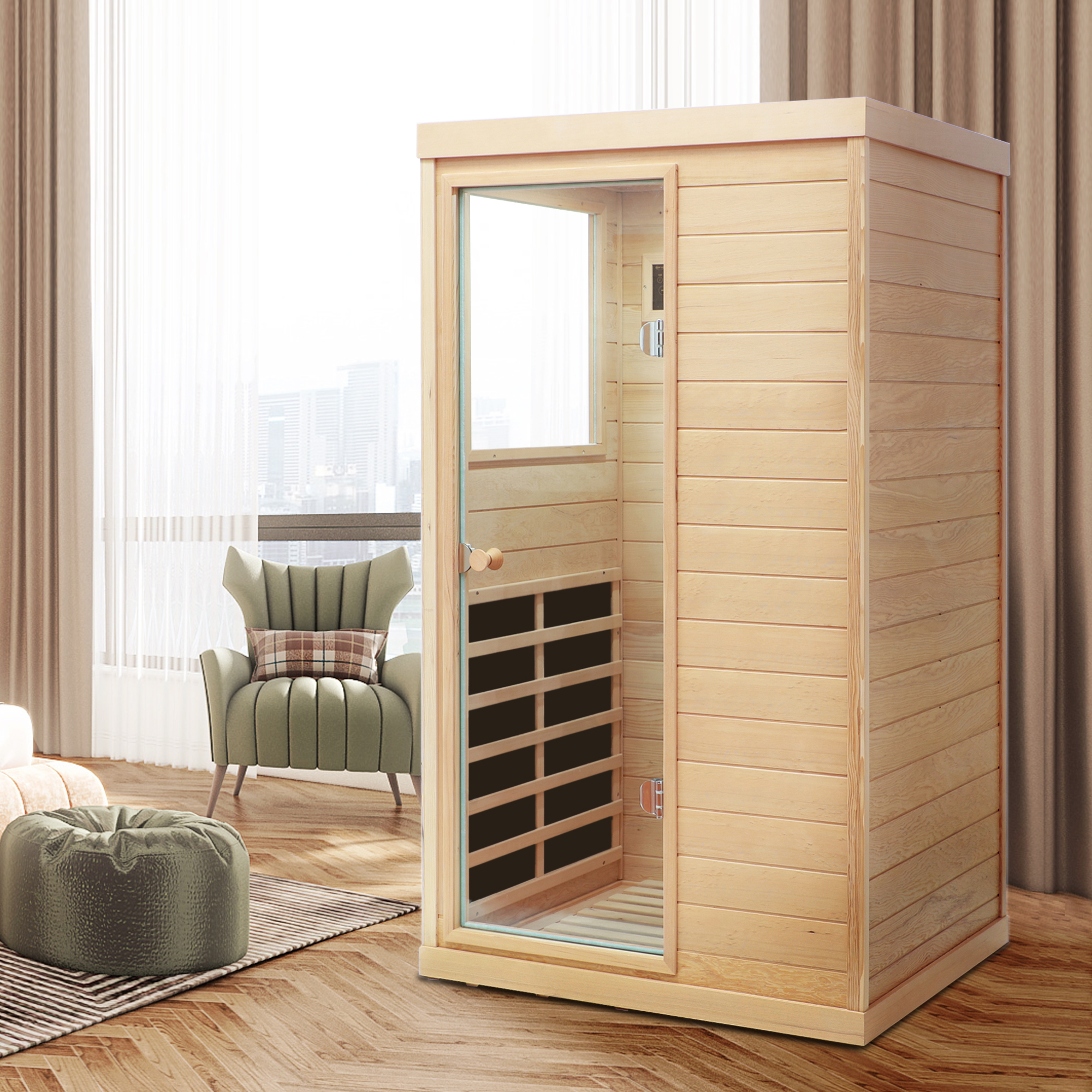 Mini 1-Person Far Infrared Indoor Sauna with Bluetooth Audio & Touch Control