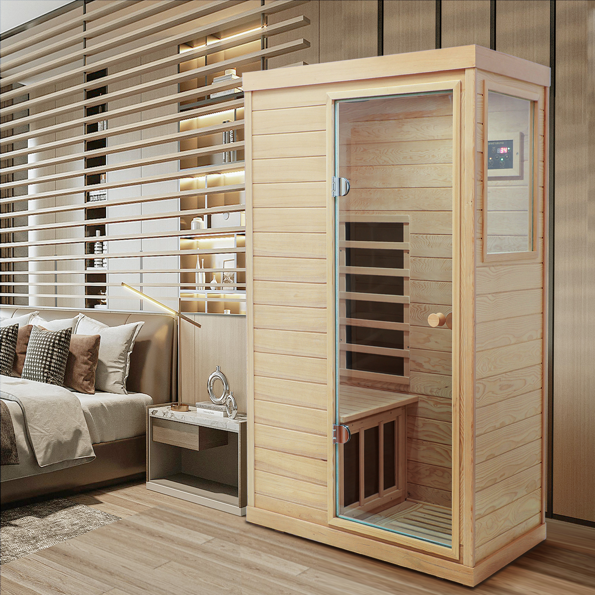 Mini 1-Person Far Infrared Indoor Sauna with Bluetooth Audio & Touch Control