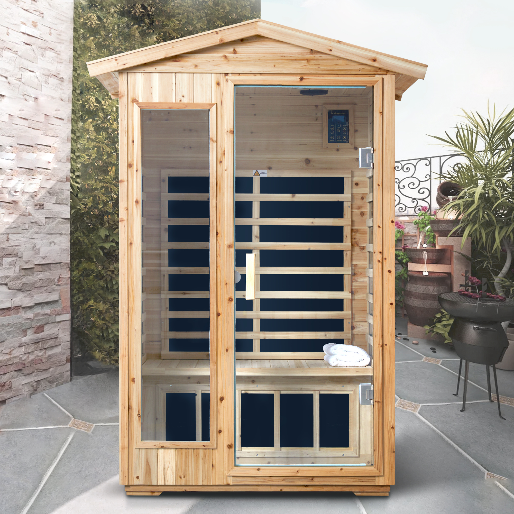 2-Person Outdoor Far Infrared Sauna with Bluetooth & LED Lights
