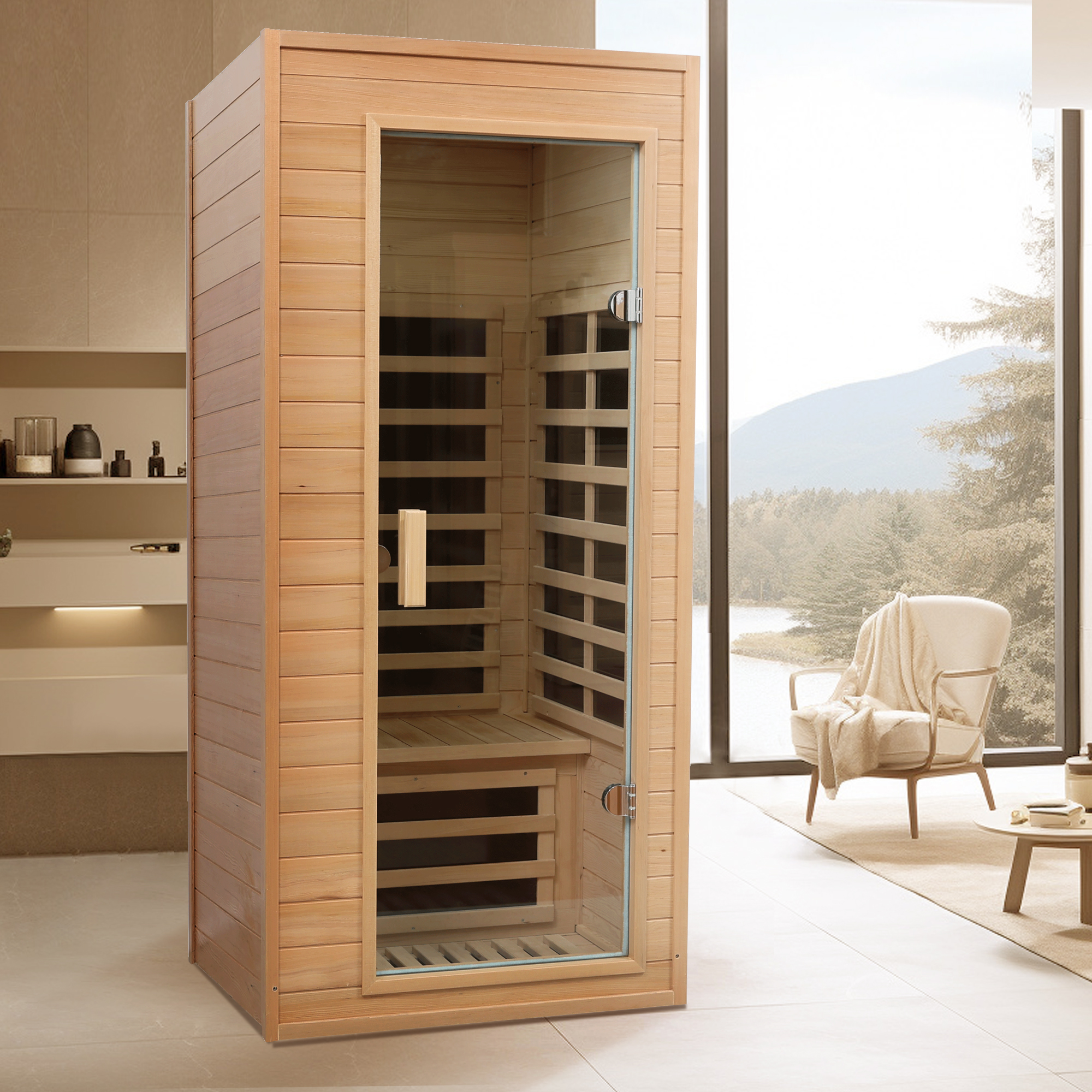 One Person Hemlock Far Infrared Indoor Sauna with Bluetooth & LCD Control