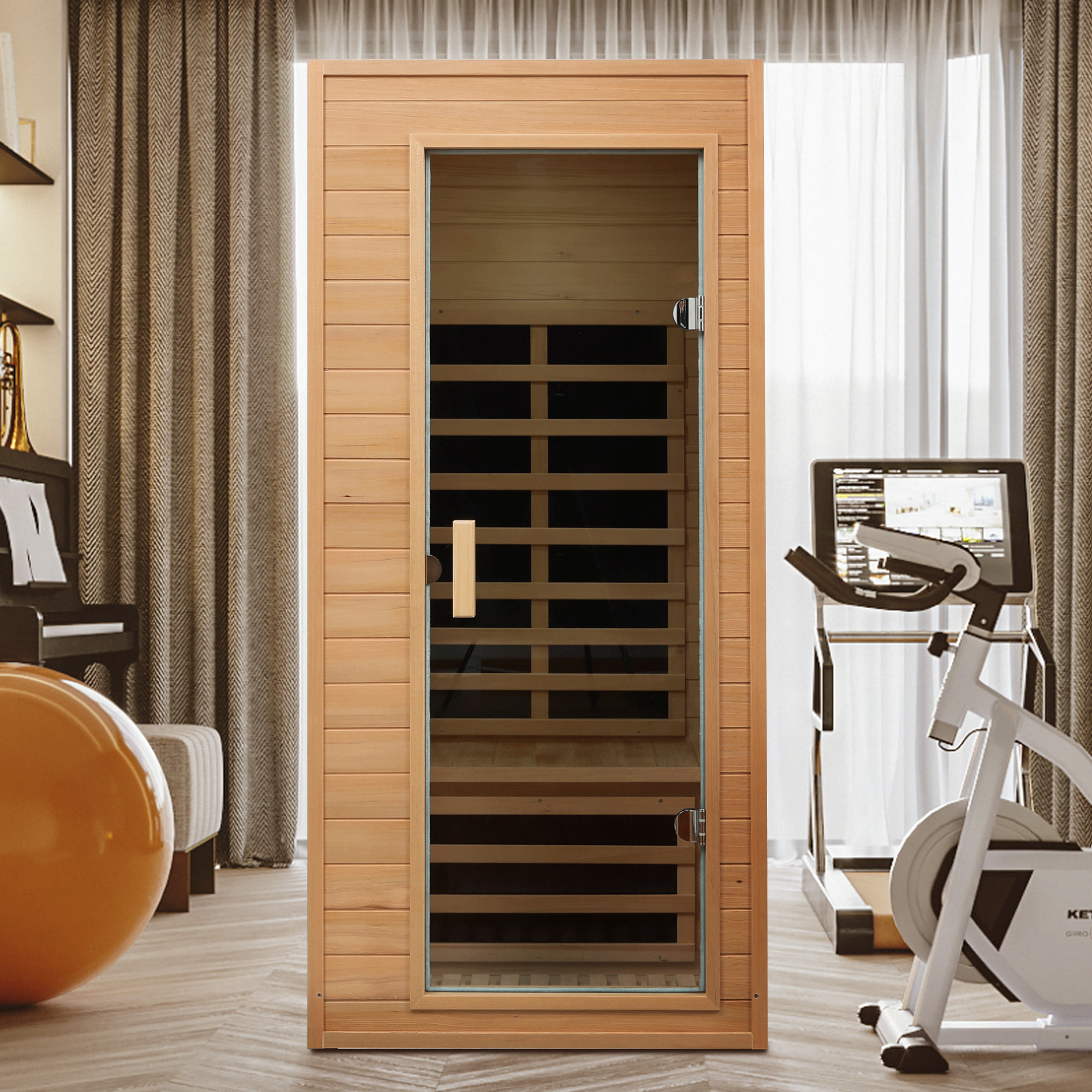 One Person Hemlock Far Infrared Indoor Sauna with Bluetooth & LCD Control