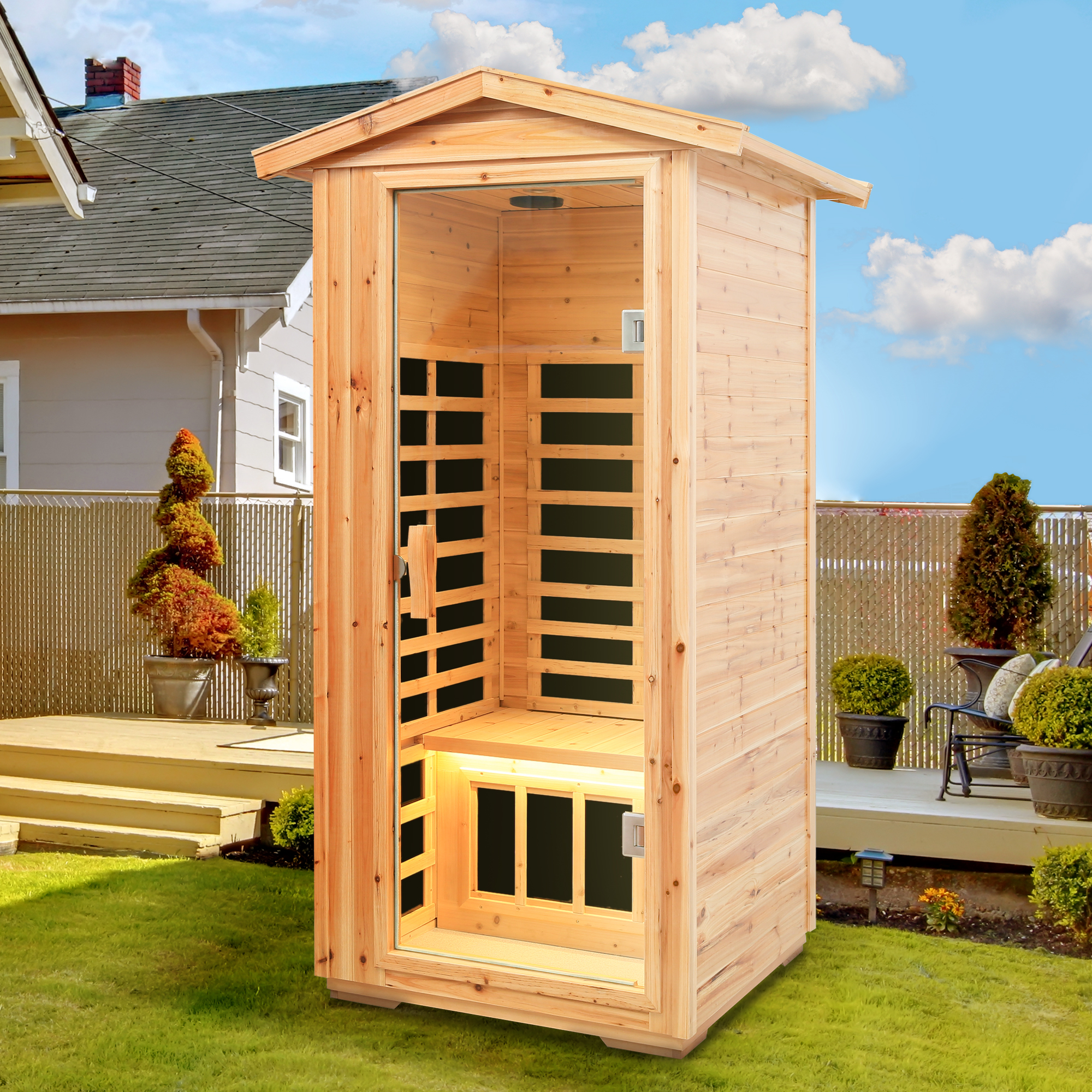 One Person Outdoor Far Infrared Sauna with Bluetooth & LED Lighting