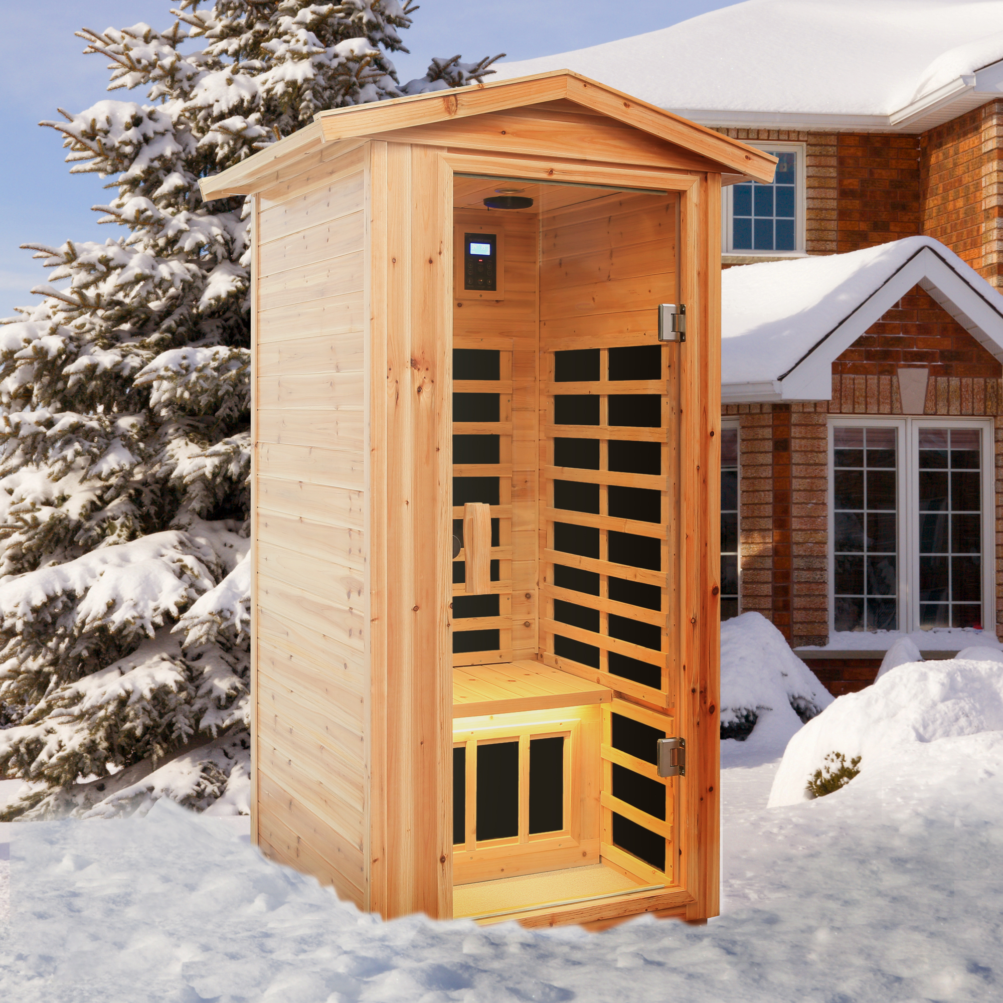 One Person Outdoor Far Infrared Sauna with Bluetooth & LED Lighting