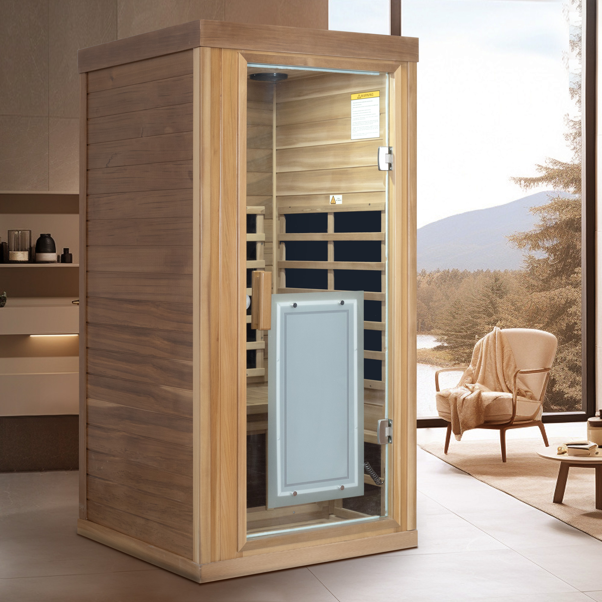 One-Person Far Infrared Red Cedar Indoor Sauna with 8 Heating Panels
