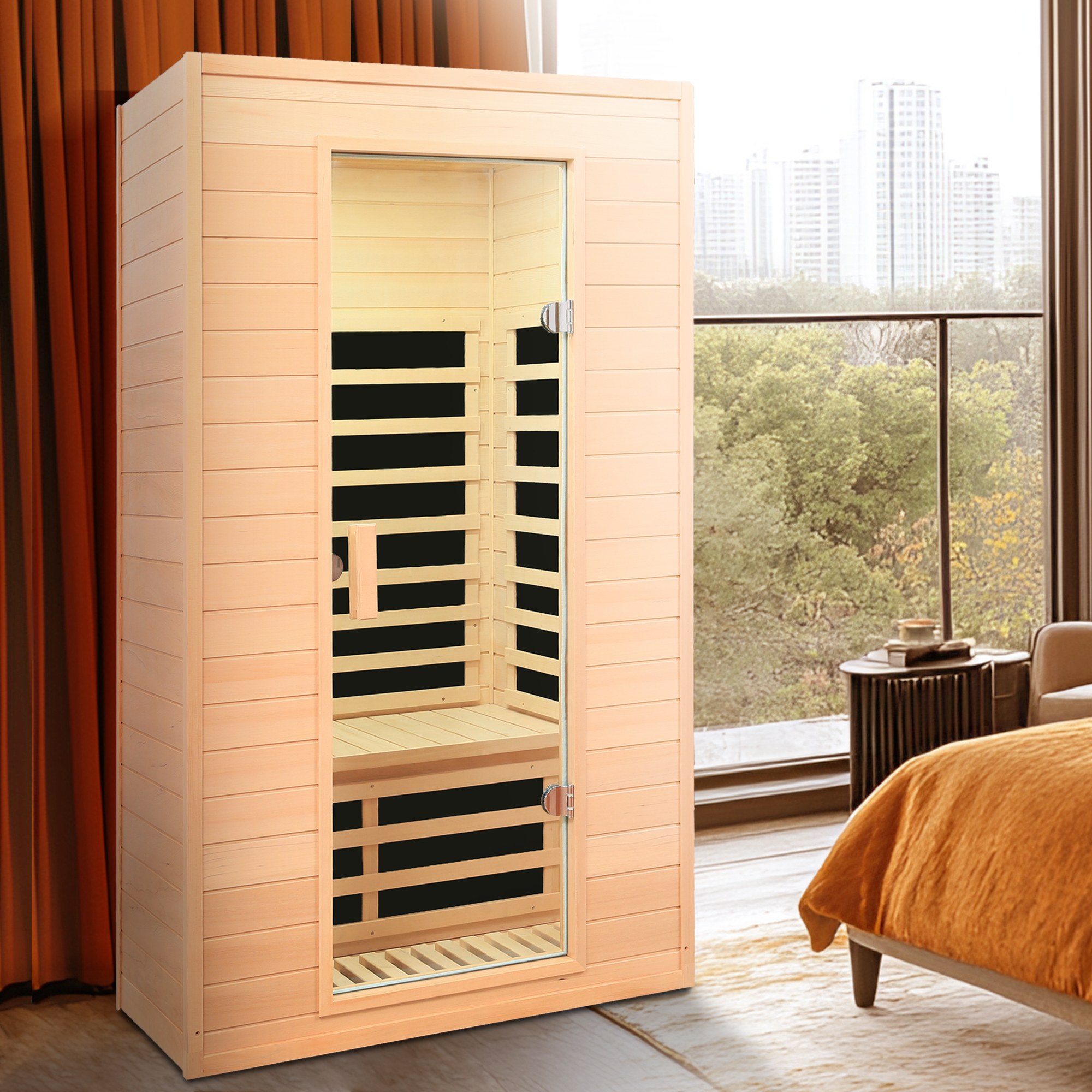 Two-Person Far Infrared Hemlock Home Sauna with 5 Heating Panels