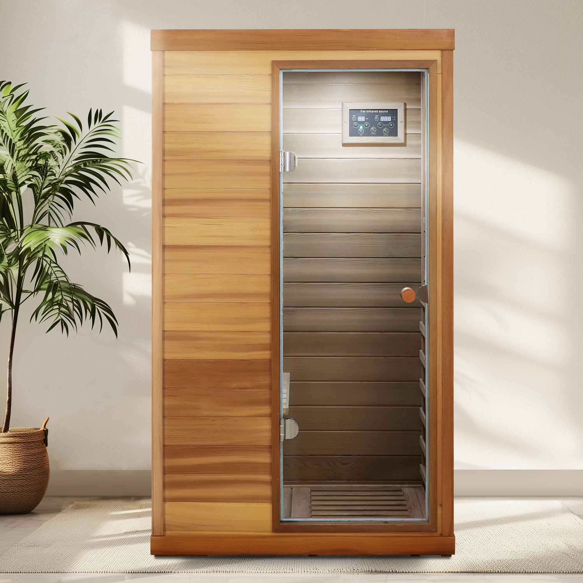 Mini 1-Person Far Infrared Red Cedar Sauna with LCD Control & Bluetooth