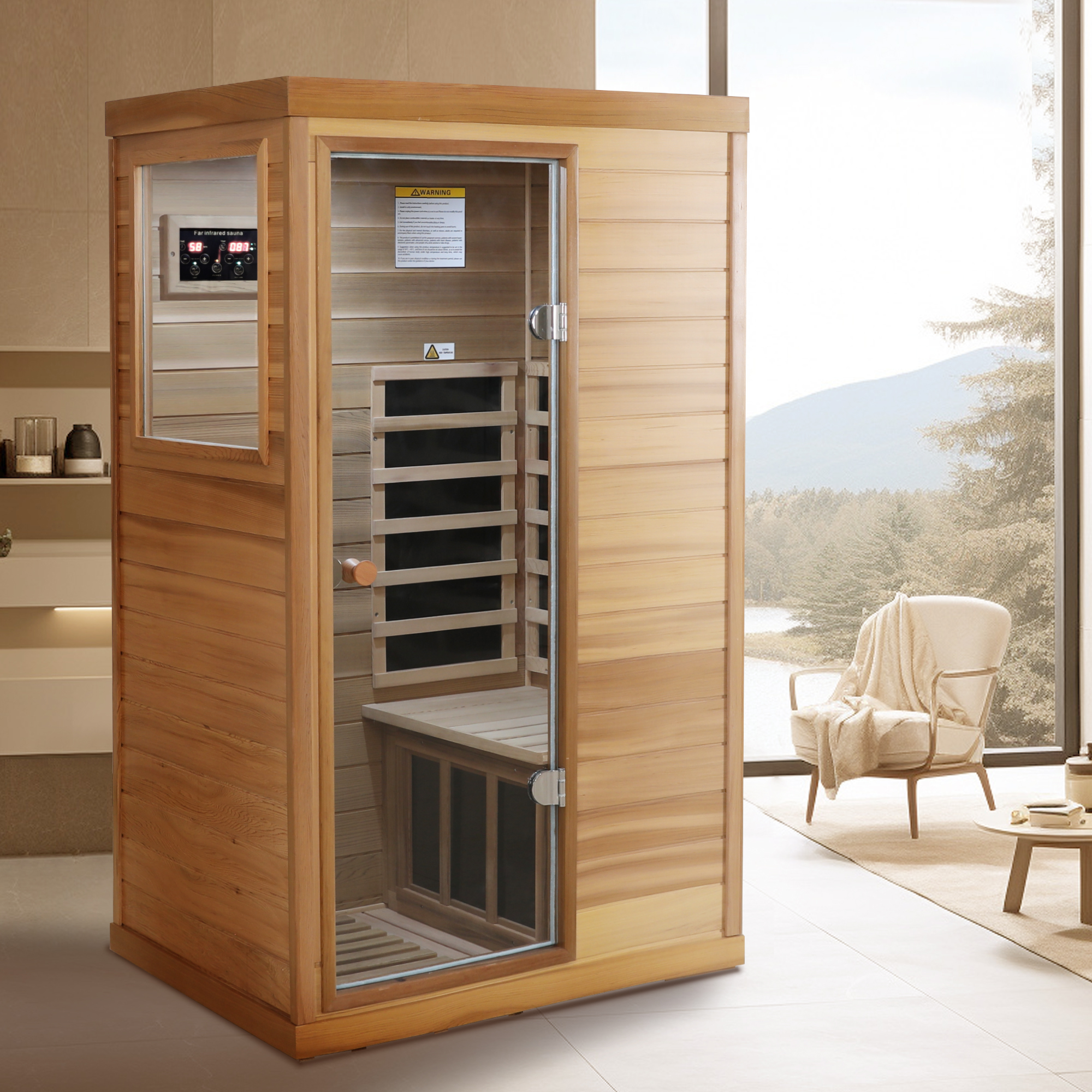 Mini 1-Person Far Infrared Red Cedar Sauna with LCD Control & Bluetooth