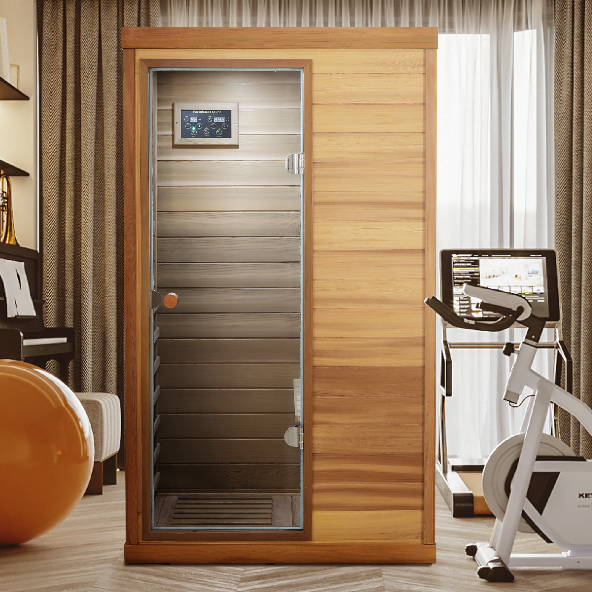 Mini 1-Person Far Infrared Red Cedar Sauna with LCD Control & Bluetooth