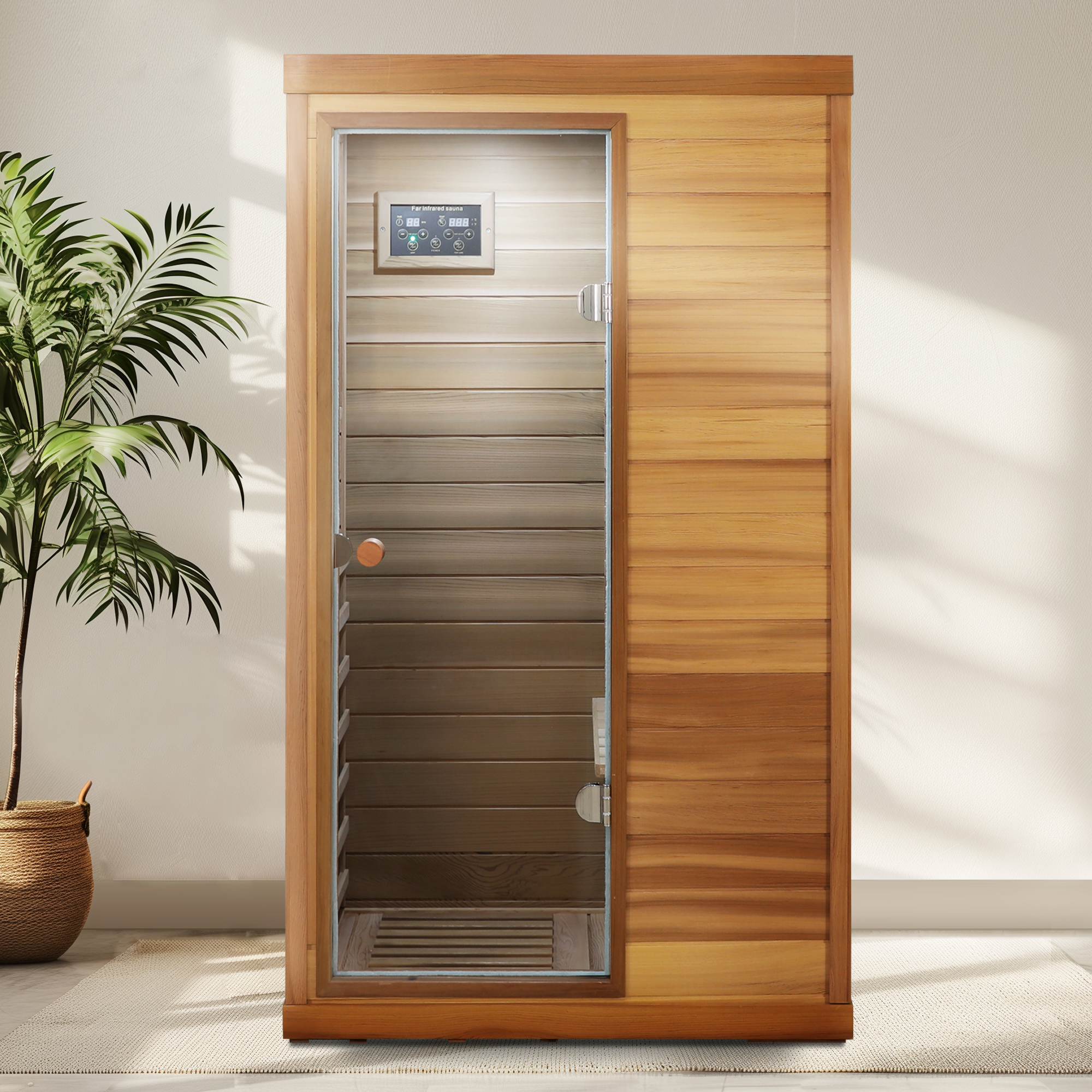 Mini 1-Person Far Infrared Red Cedar Sauna with LCD Control & Bluetooth