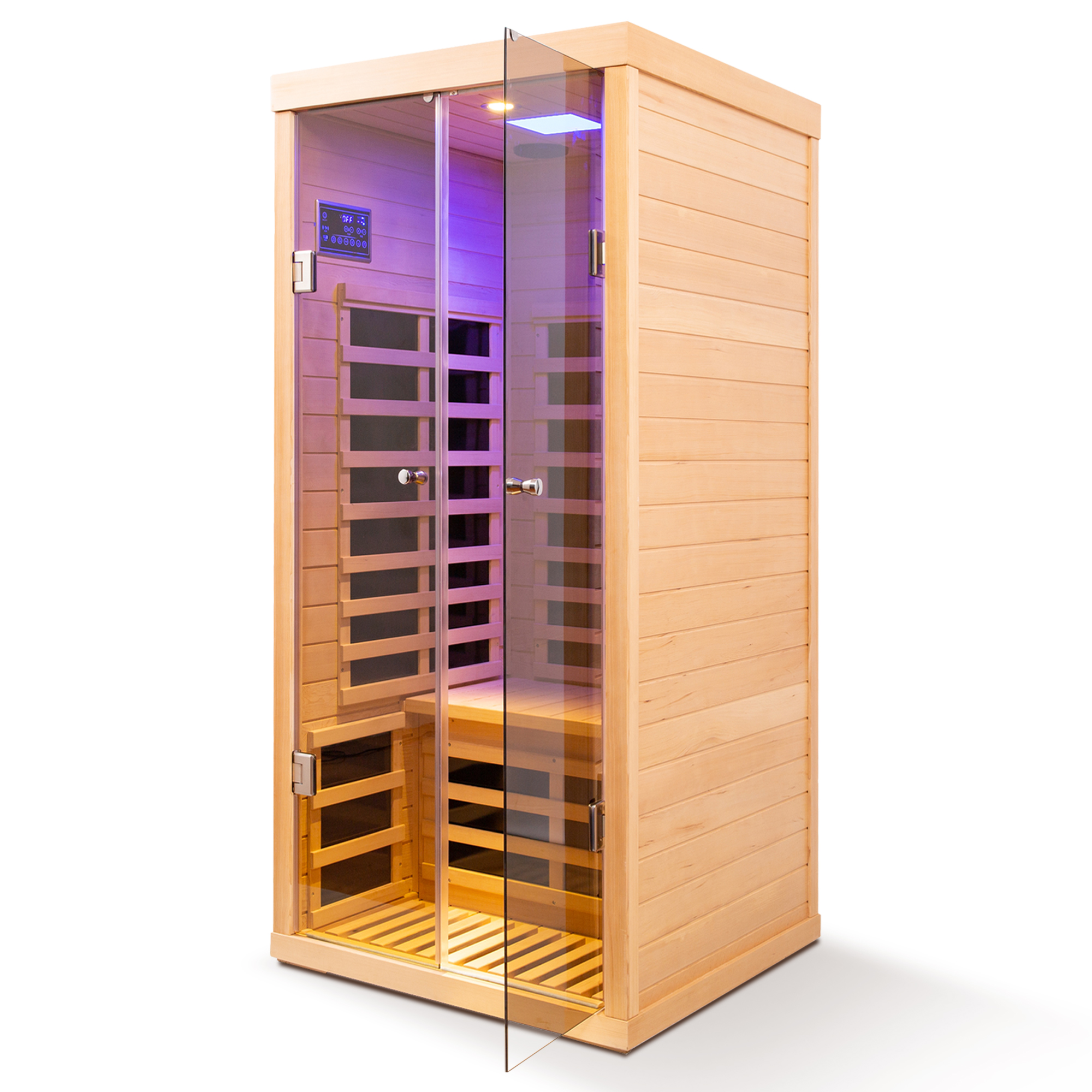 Low EMF 1-Person Far Infrared Hemlock Sauna with Double Glass Doors