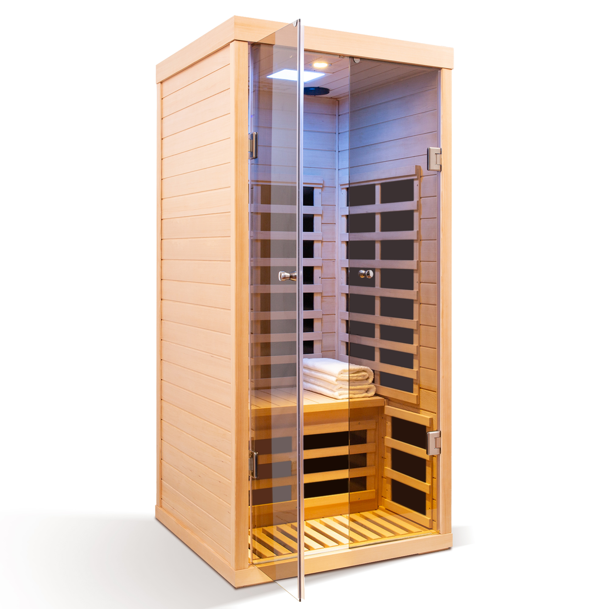Low EMF 1-Person Far Infrared Hemlock Sauna with Double Glass Doors