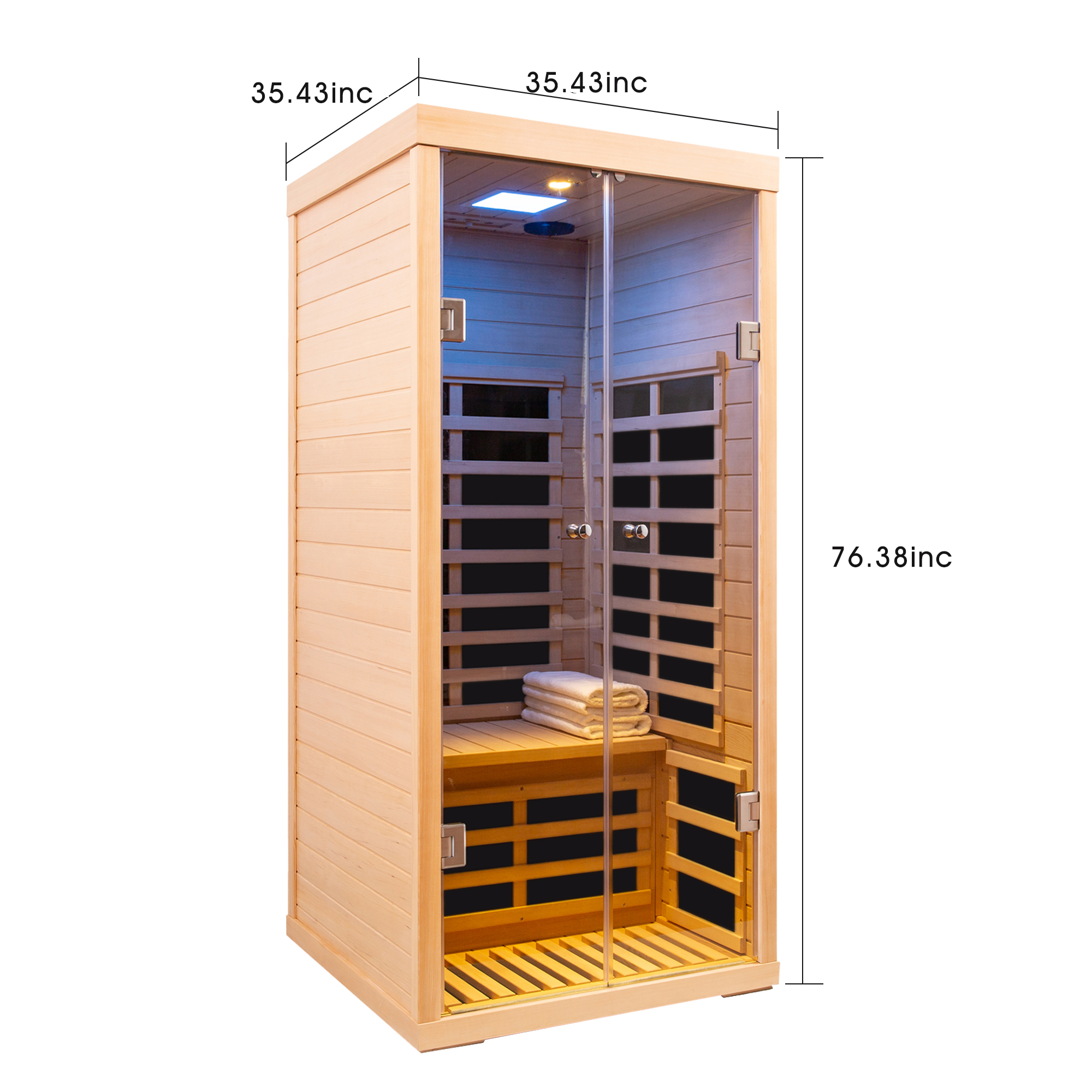 Low EMF 1-Person Far Infrared Hemlock Sauna with Double Glass Doors
