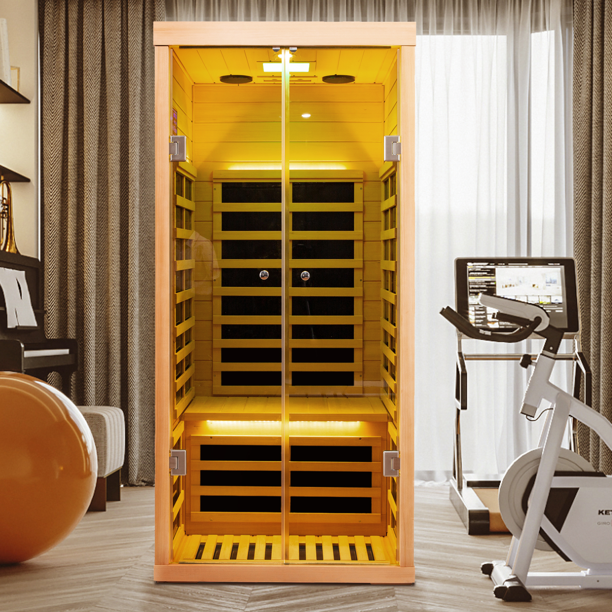 Low EMF 1-Person Far Infrared Hemlock Sauna with Double Glass Doors