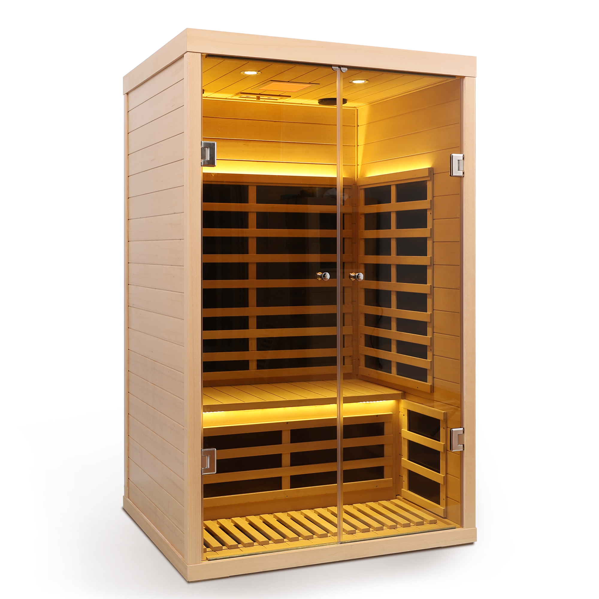 Low EMF 2-Person Far Infrared Hemlock Sauna Room with Double Glass Doors