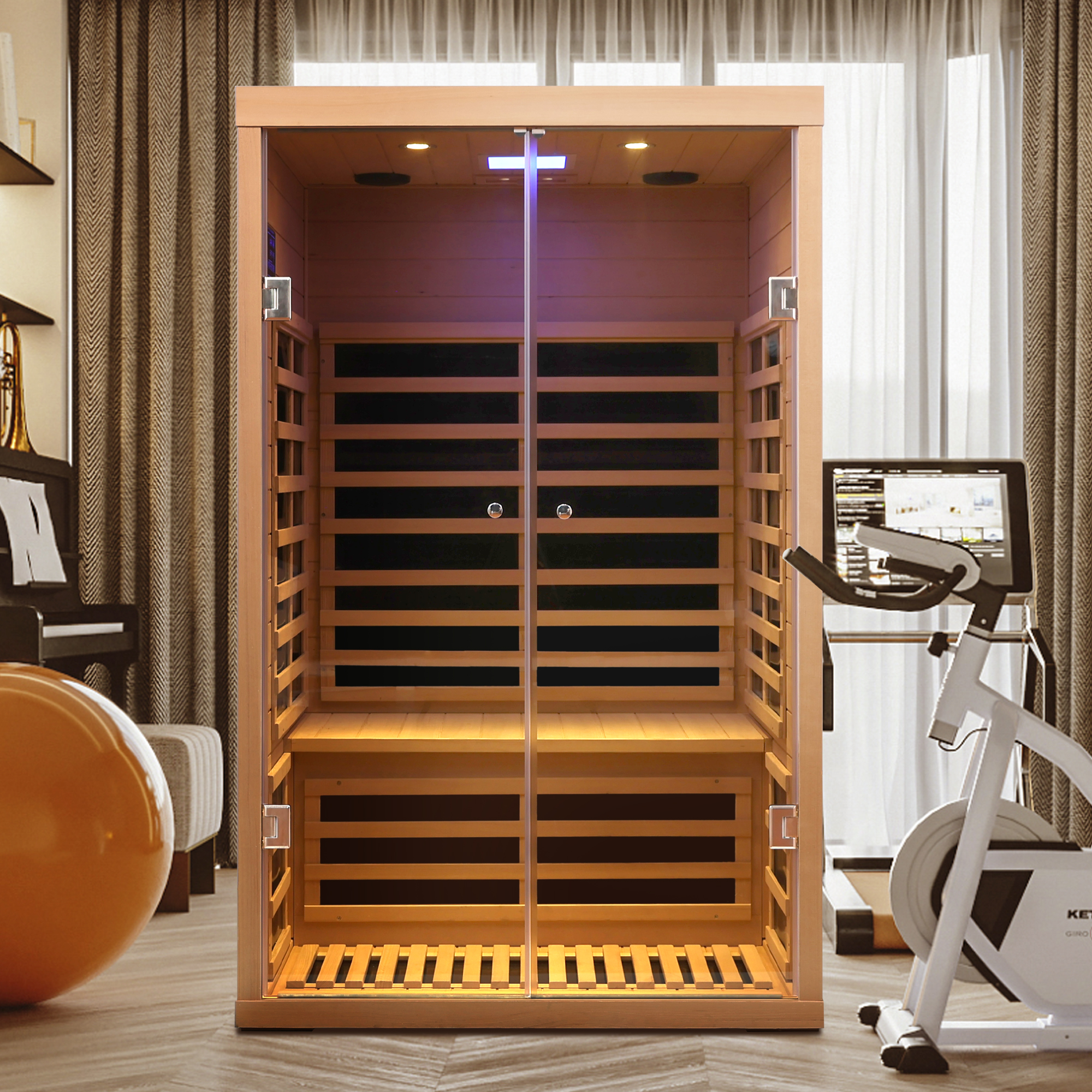 Low EMF 2-Person Far Infrared Hemlock Sauna Room with Double Glass Doors
