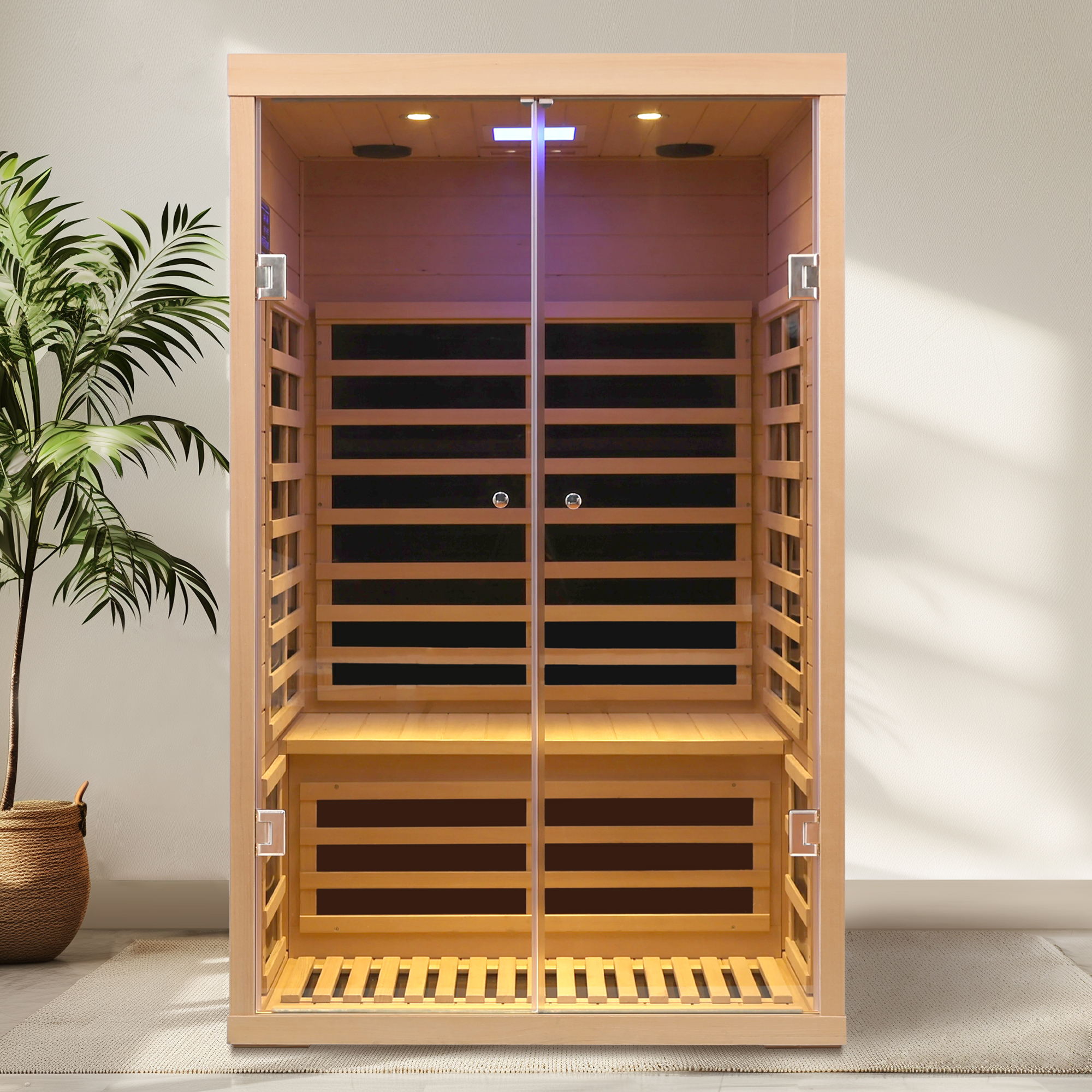 Low EMF 2-Person Far Infrared Hemlock Sauna Room with Double Glass Doors
