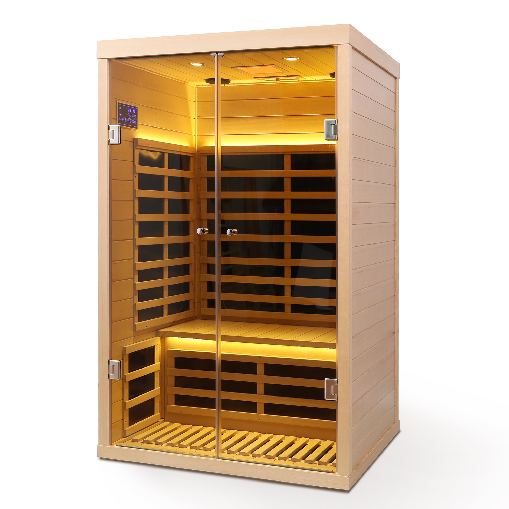 Low EMF 2-Person Far Infrared Hemlock Sauna Room with Double Glass Doors