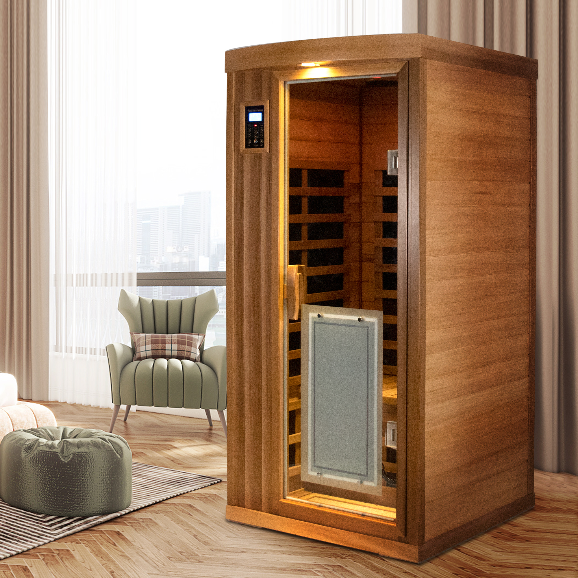 1-Person Low EMF Luxury Sauna Room Far Infrared Sauna in Red Cedar