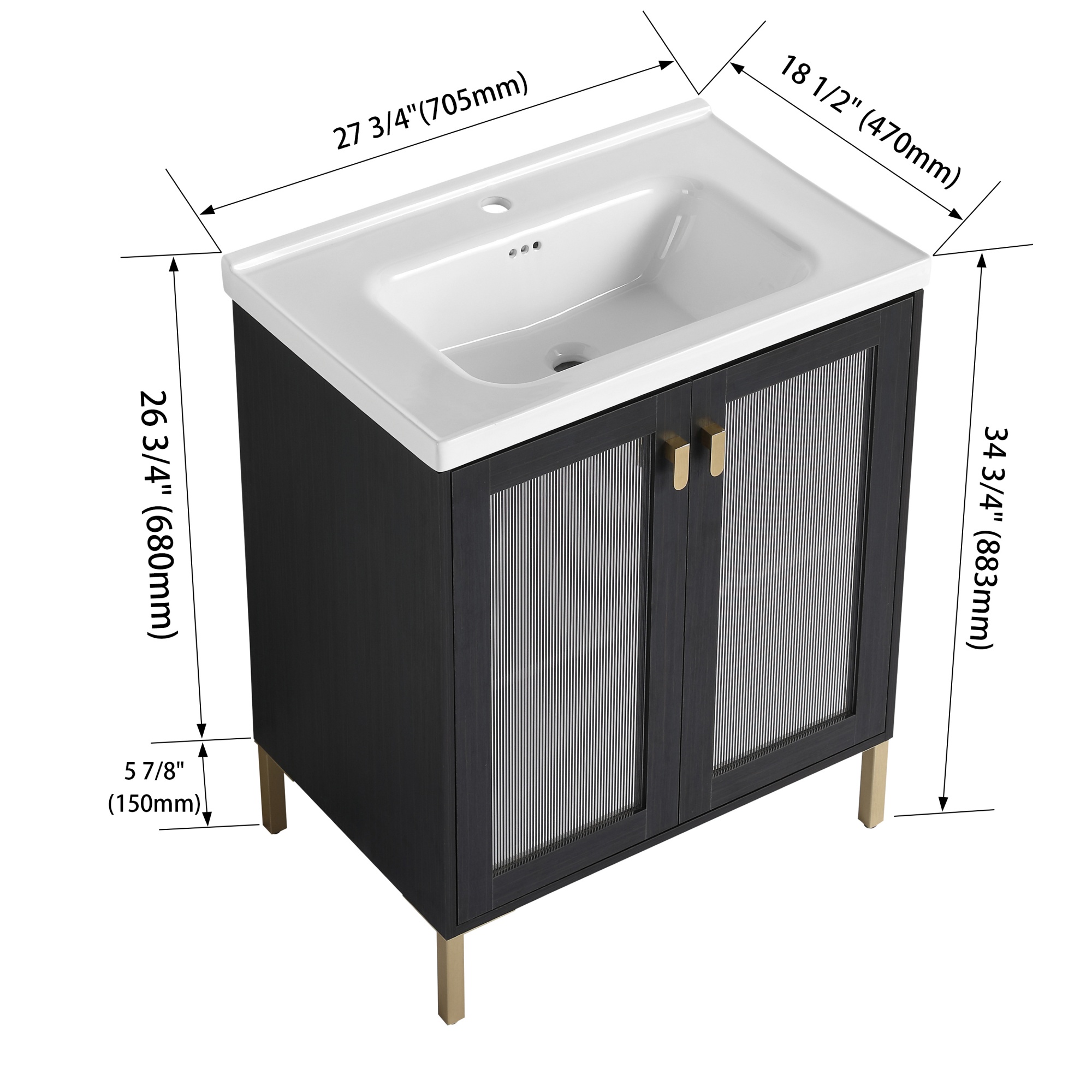 28/32 Inch Freestanding Bathroom Vanity with Acrylic Door & Ceramic Sink