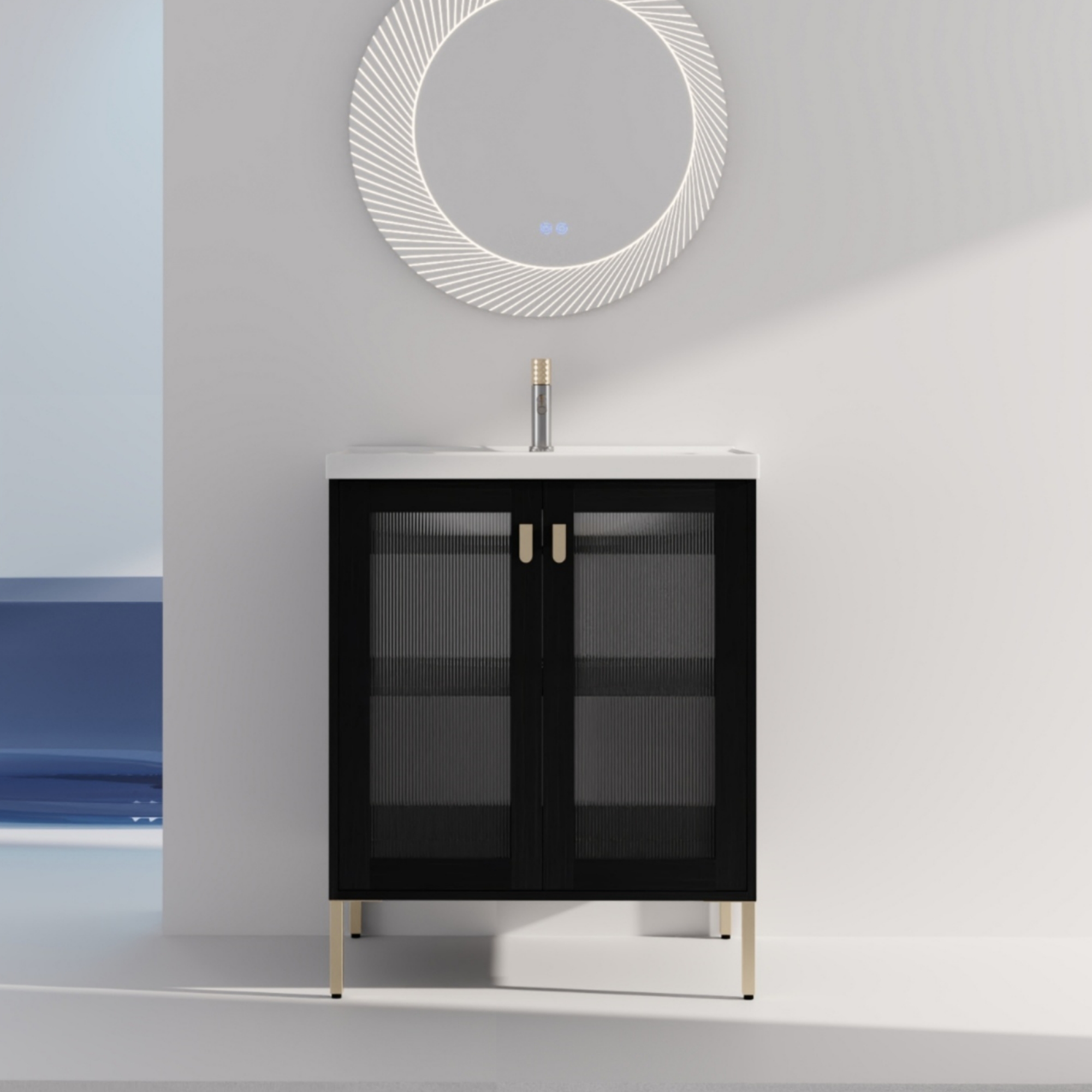 28/32 Inch Freestanding Bathroom Vanity with Acrylic Door & Ceramic Sink