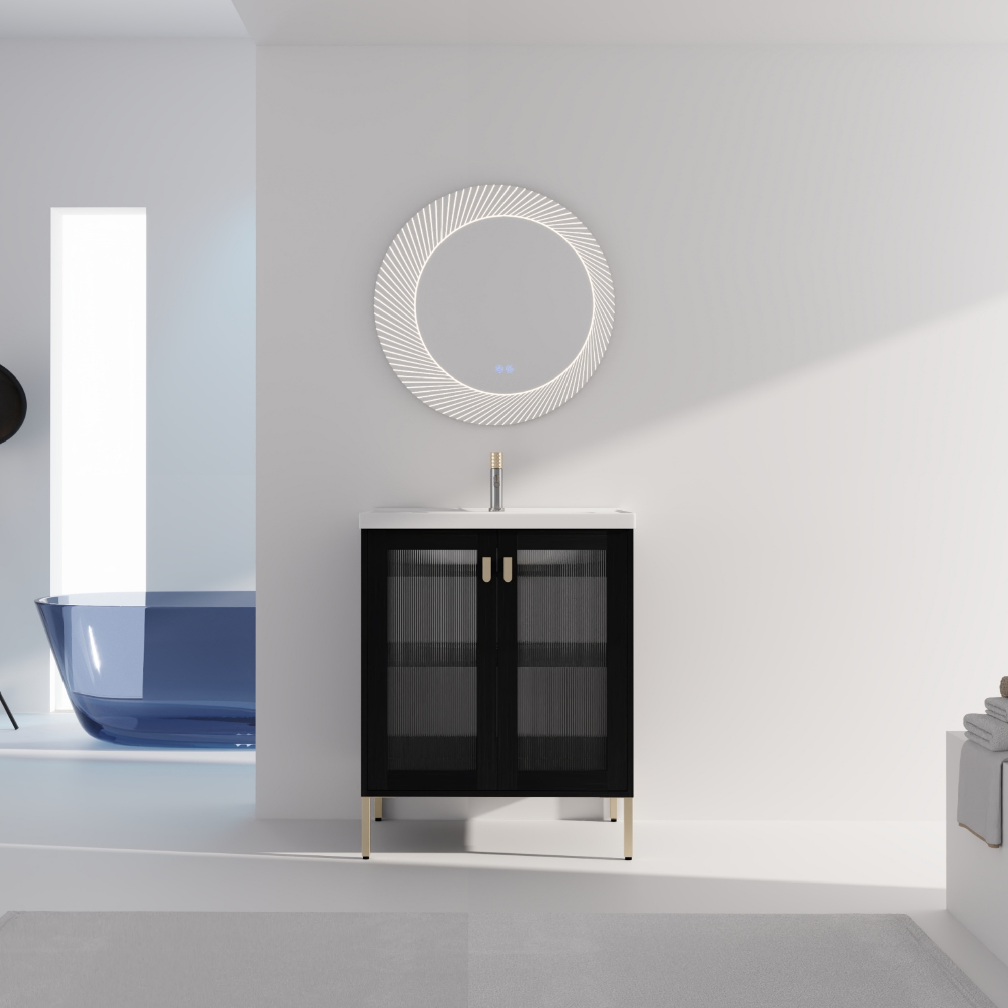 CASAINC 32-in Black Chestnut Undermount Single Sink Bathroom Vanity with White Ceramic Top | CA-GL139424, image size:2000x2000