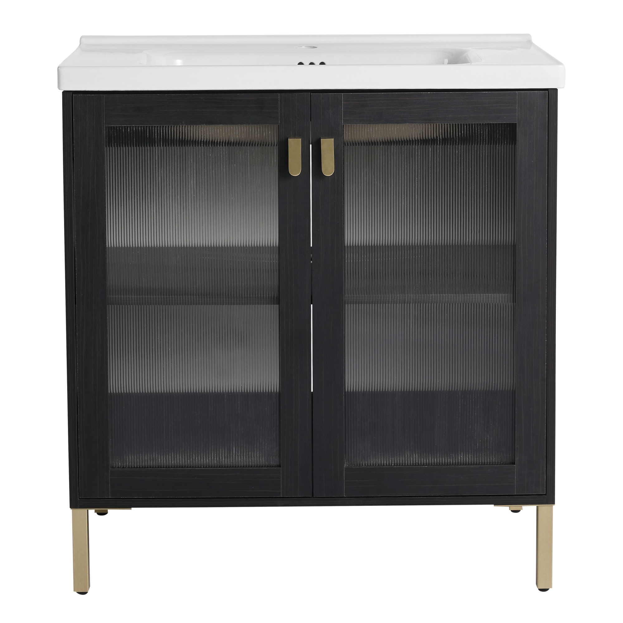 28/32 Inch Freestanding Bathroom Vanity with Acrylic Door & Ceramic Sink