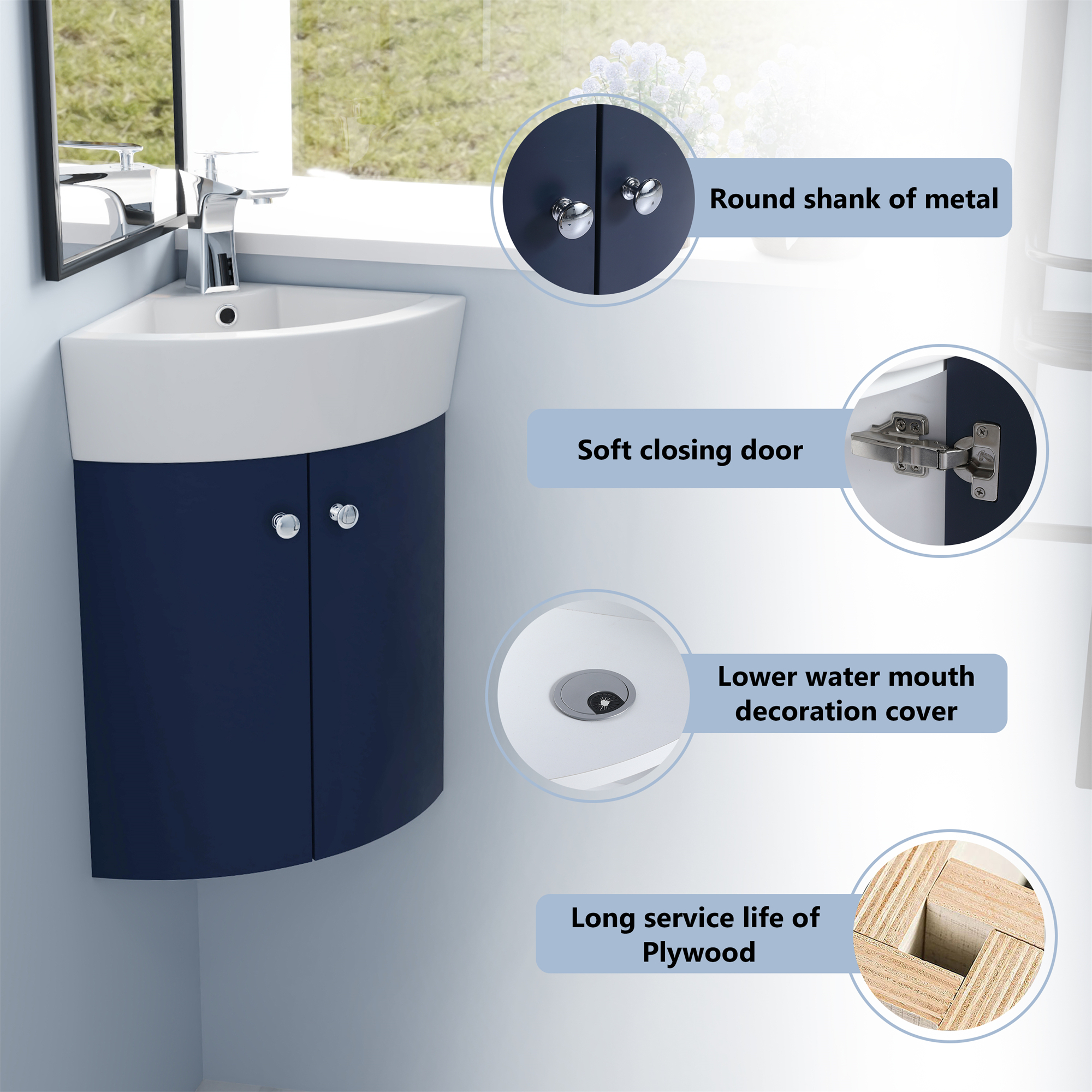 12.8-inch Wall-Mounted Corner Bathroom Vanity with Ceramic Sink