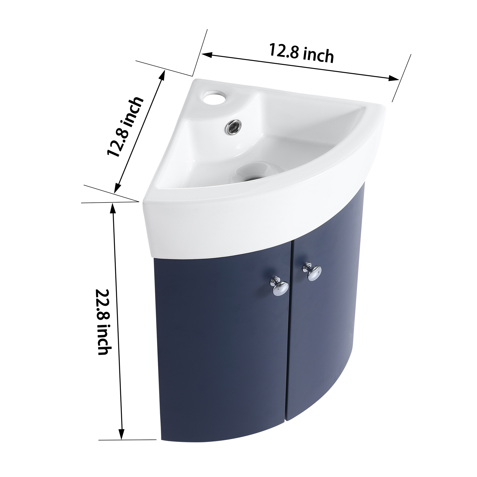 12.8-inch Wall-Mounted Corner Bathroom Vanity with Ceramic Sink