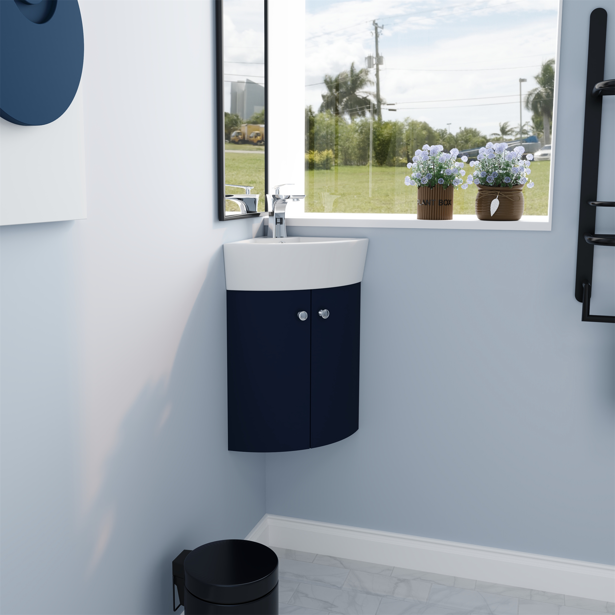 12.8-inch Wall-Mounted Corner Bathroom Vanity with Ceramic Sink