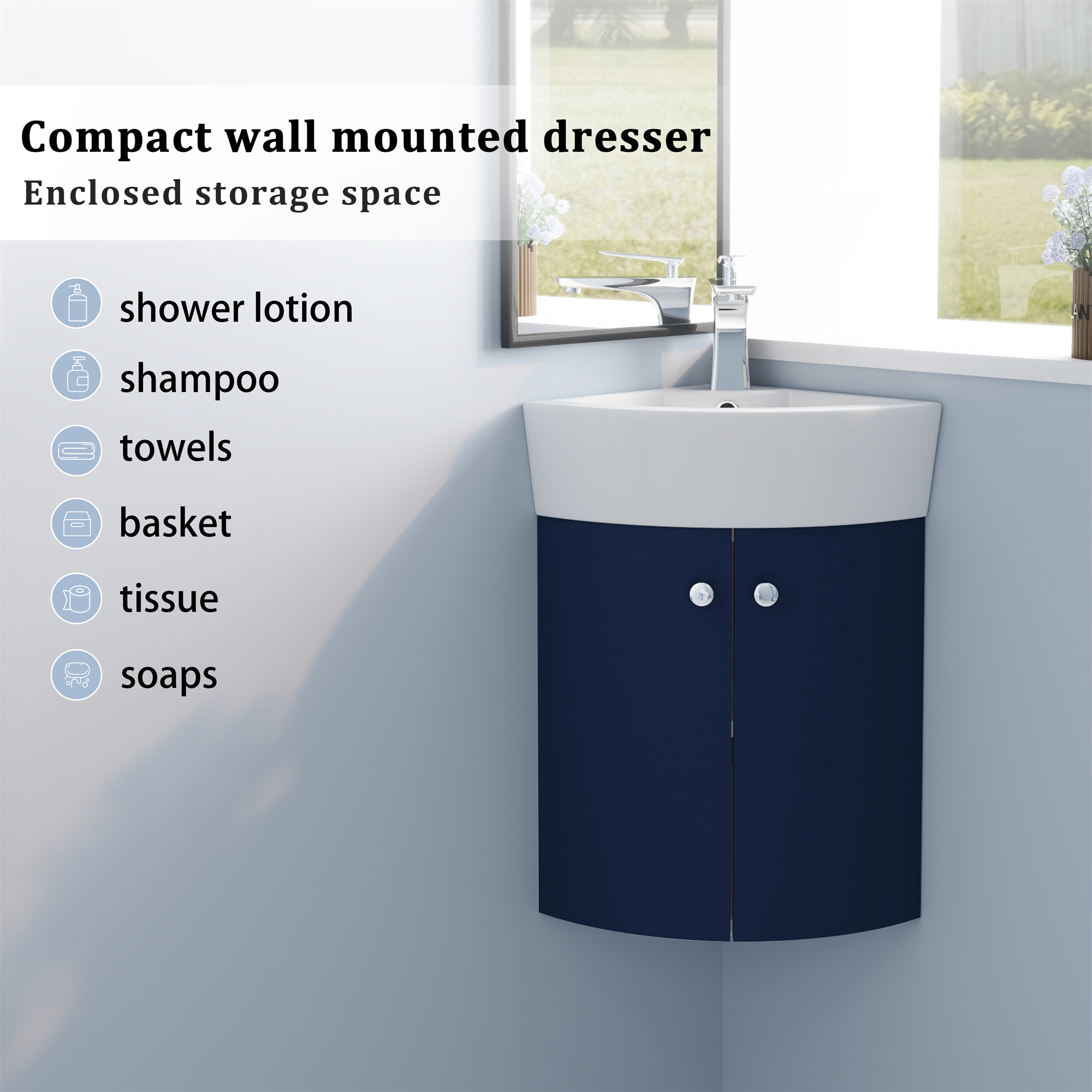 12.8-inch Wall-Mounted Corner Bathroom Vanity with Ceramic Sink