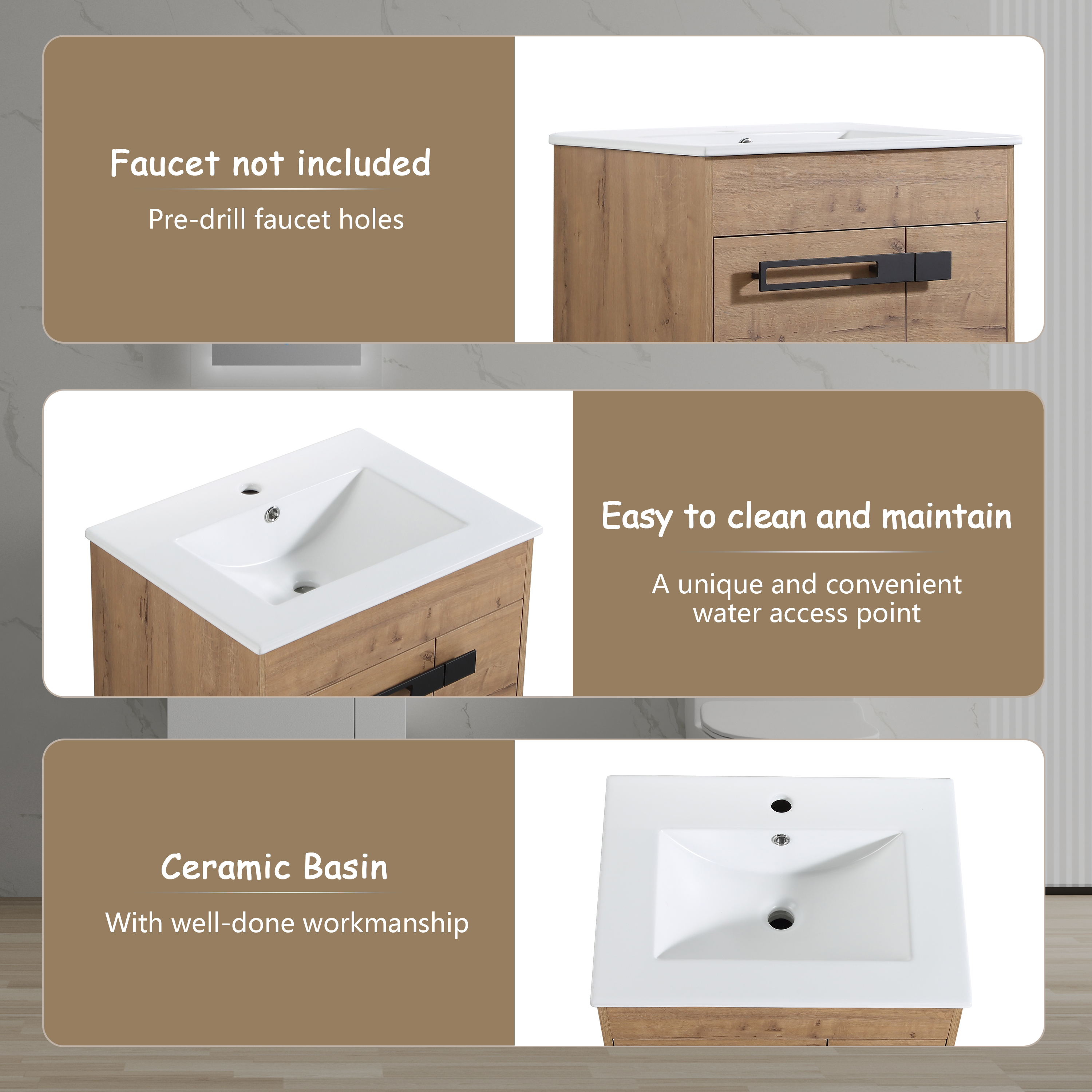 24"/30"/36" Freestanding Plywood Bathroom Vanity with Ceramic Sink