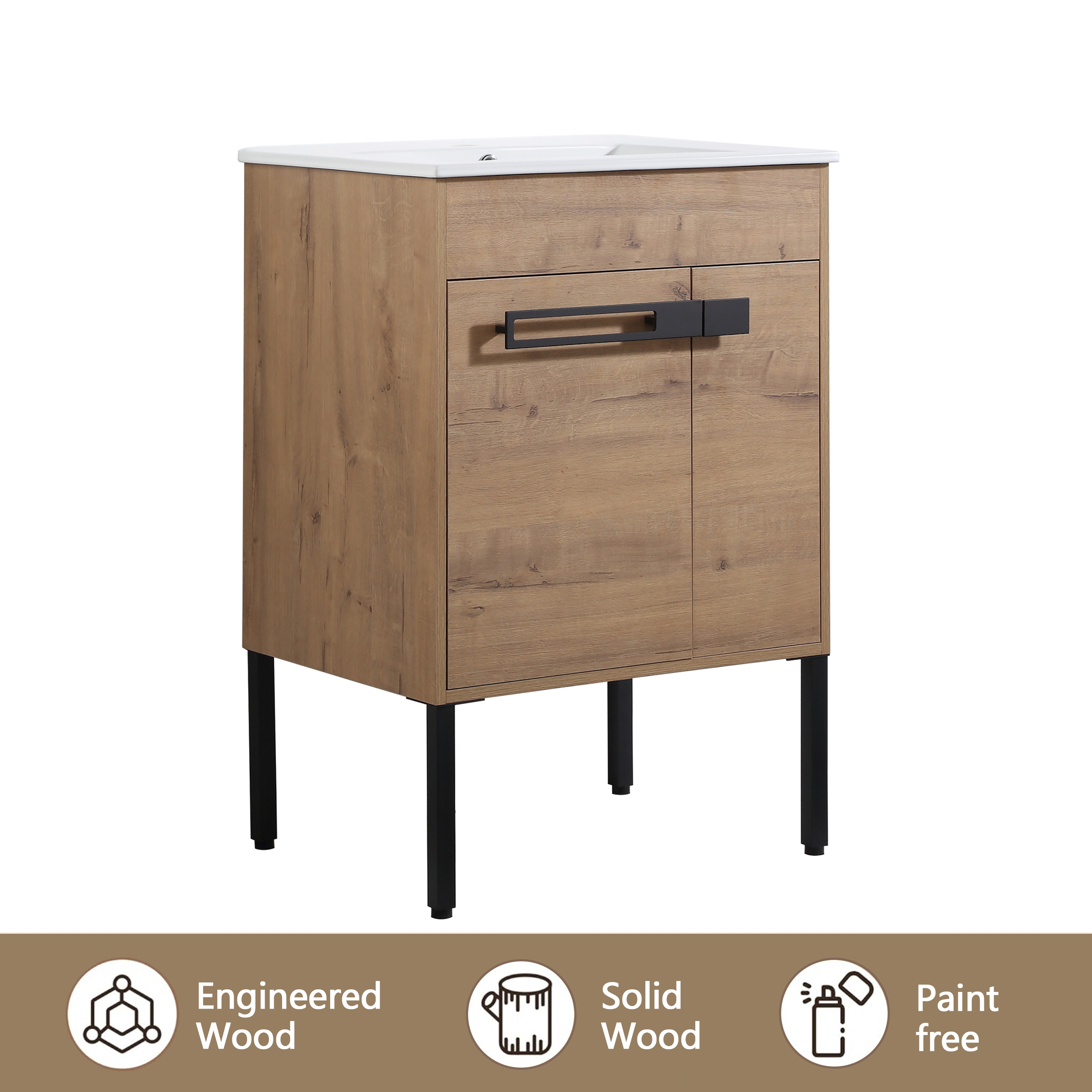 24"/30"/36" Freestanding Plywood Bathroom Vanity with Ceramic Sink