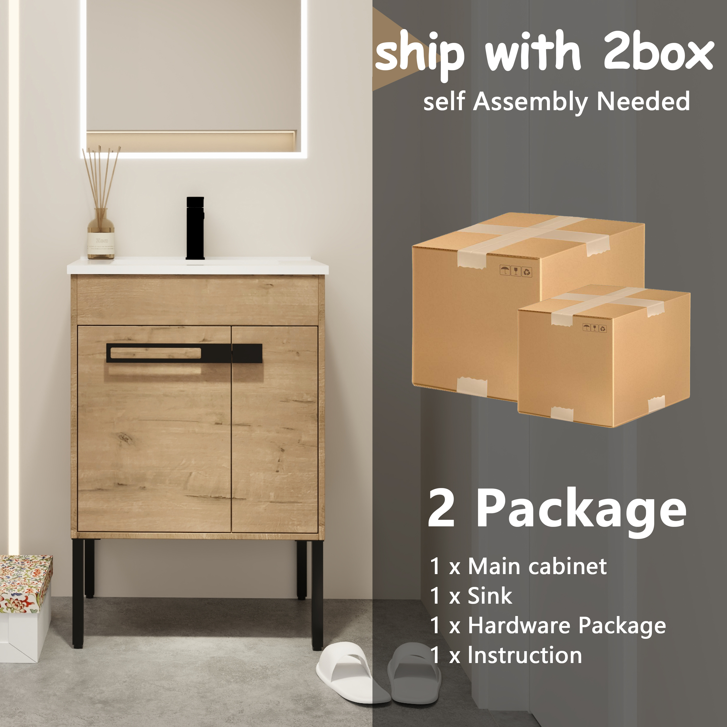 24"/30"/36" Freestanding Plywood Bathroom Vanity with Ceramic Sink