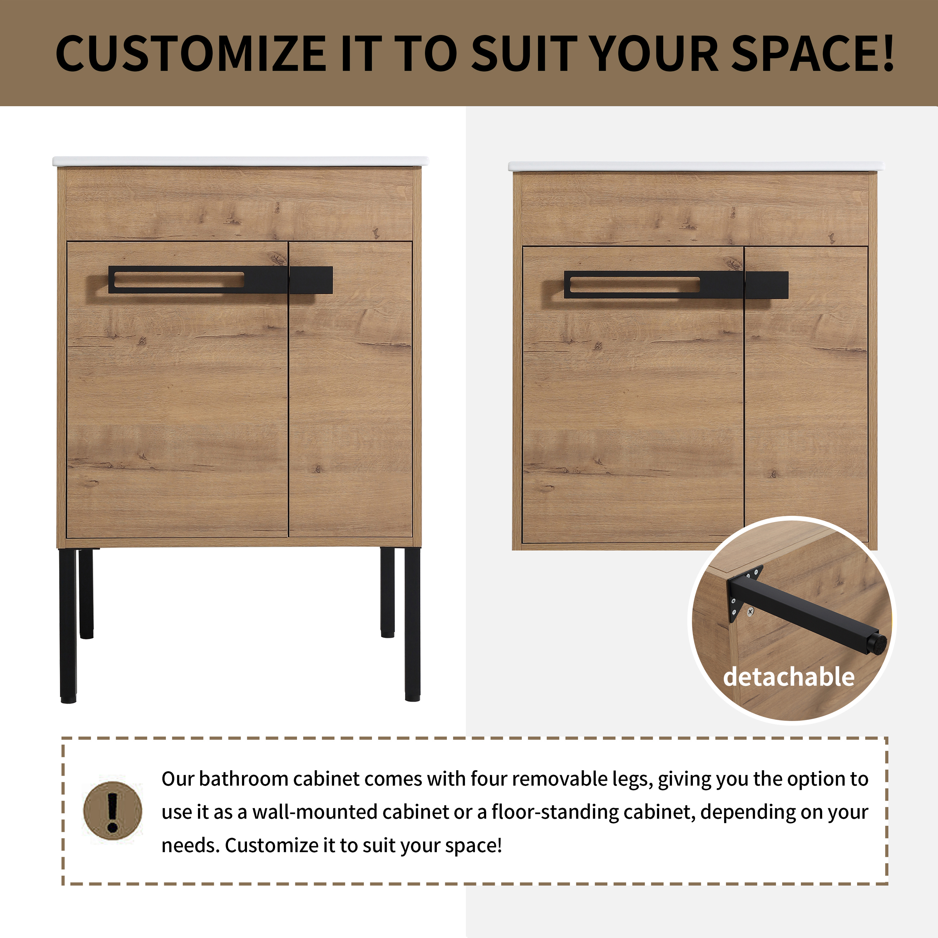 24"/30"/36" Freestanding Plywood Bathroom Vanity with Ceramic Sink