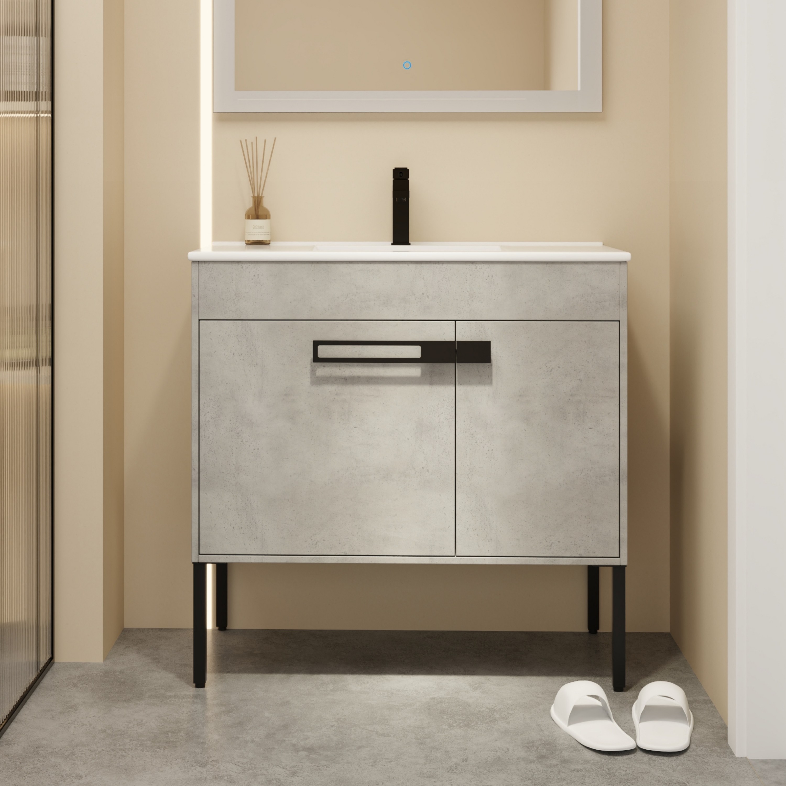 24"/30"/36" Freestanding Plywood Bathroom Vanity with Ceramic Sink