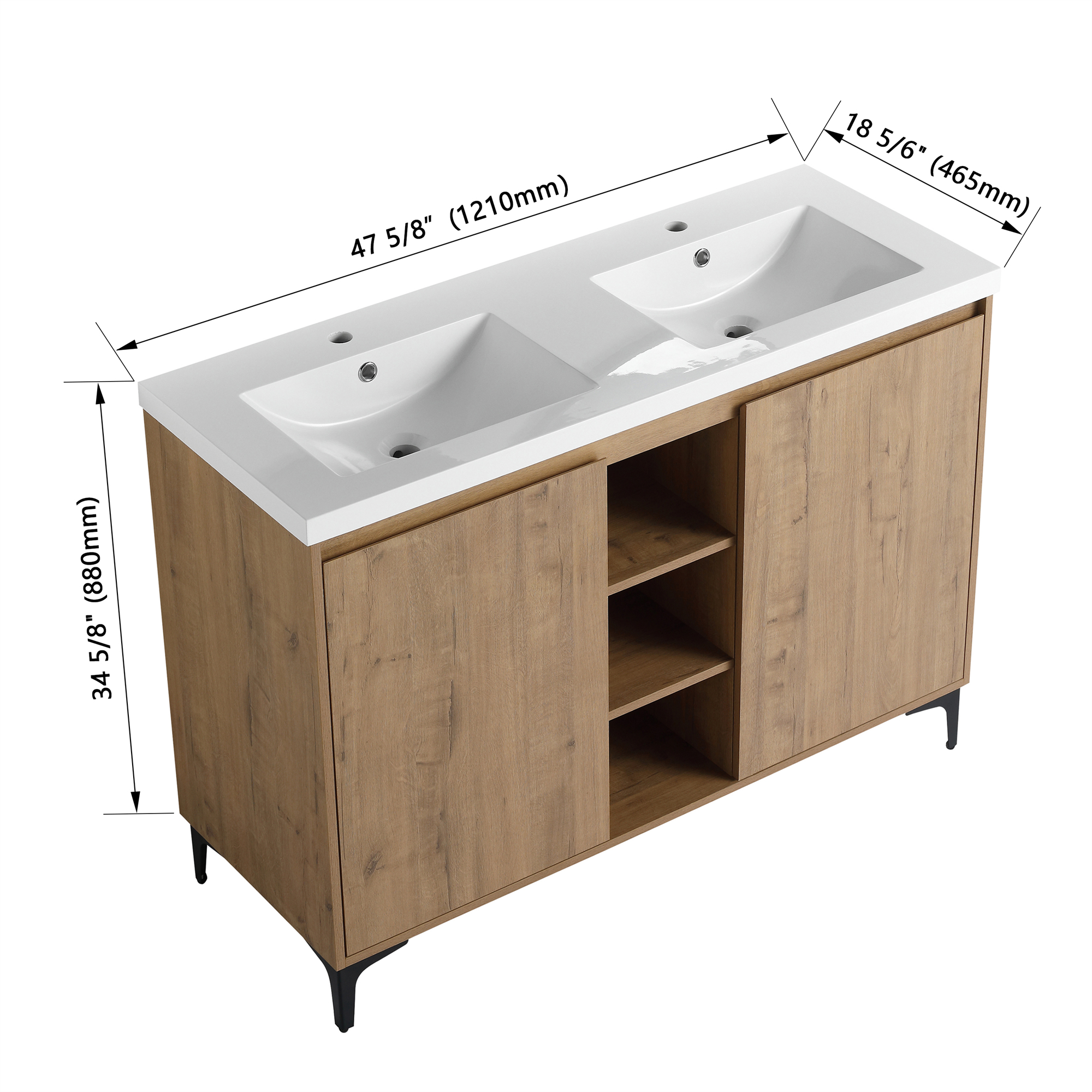 48-inch Freestanding Bathroom Vanity with With Double Resin Sink