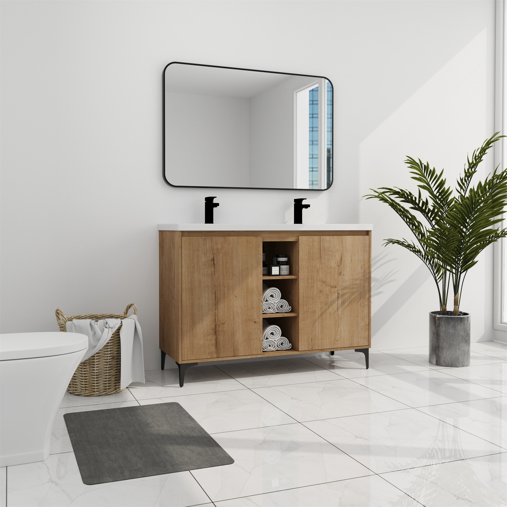 48-inch Freestanding Bathroom Vanity with With Double Resin Sink