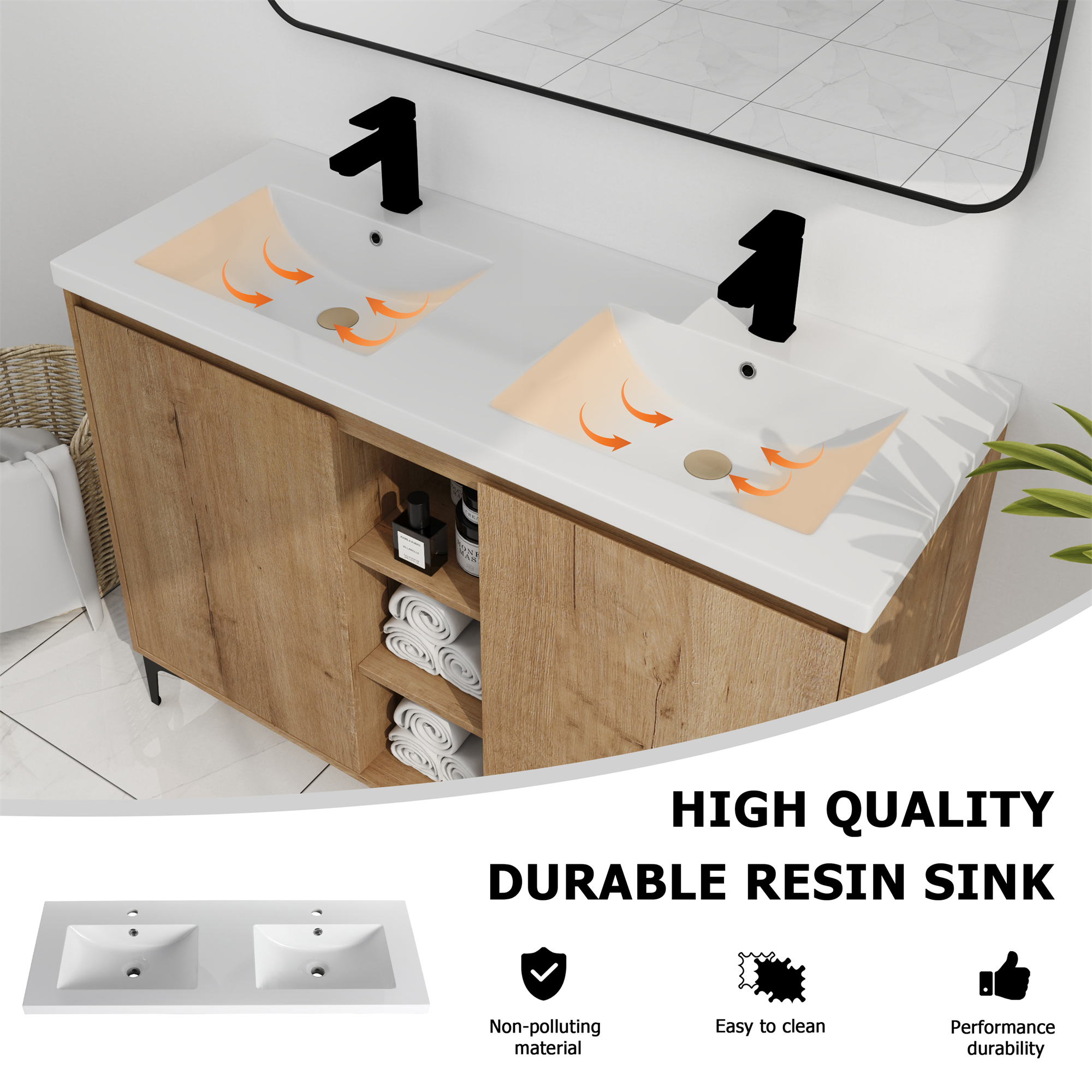 48-inch Freestanding Bathroom Vanity with With Double Resin Sink