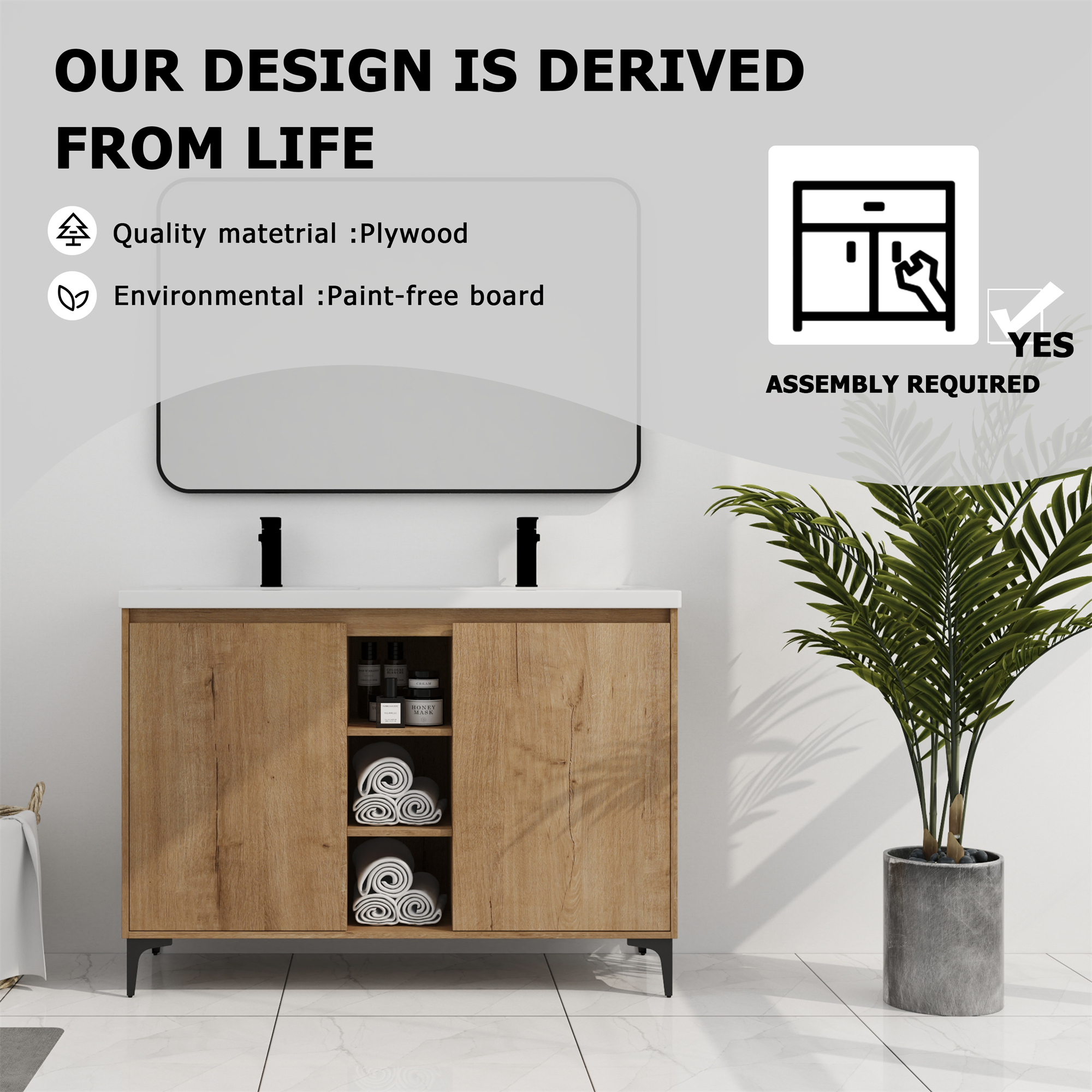 48-inch Freestanding Bathroom Vanity with With Double Resin Sink