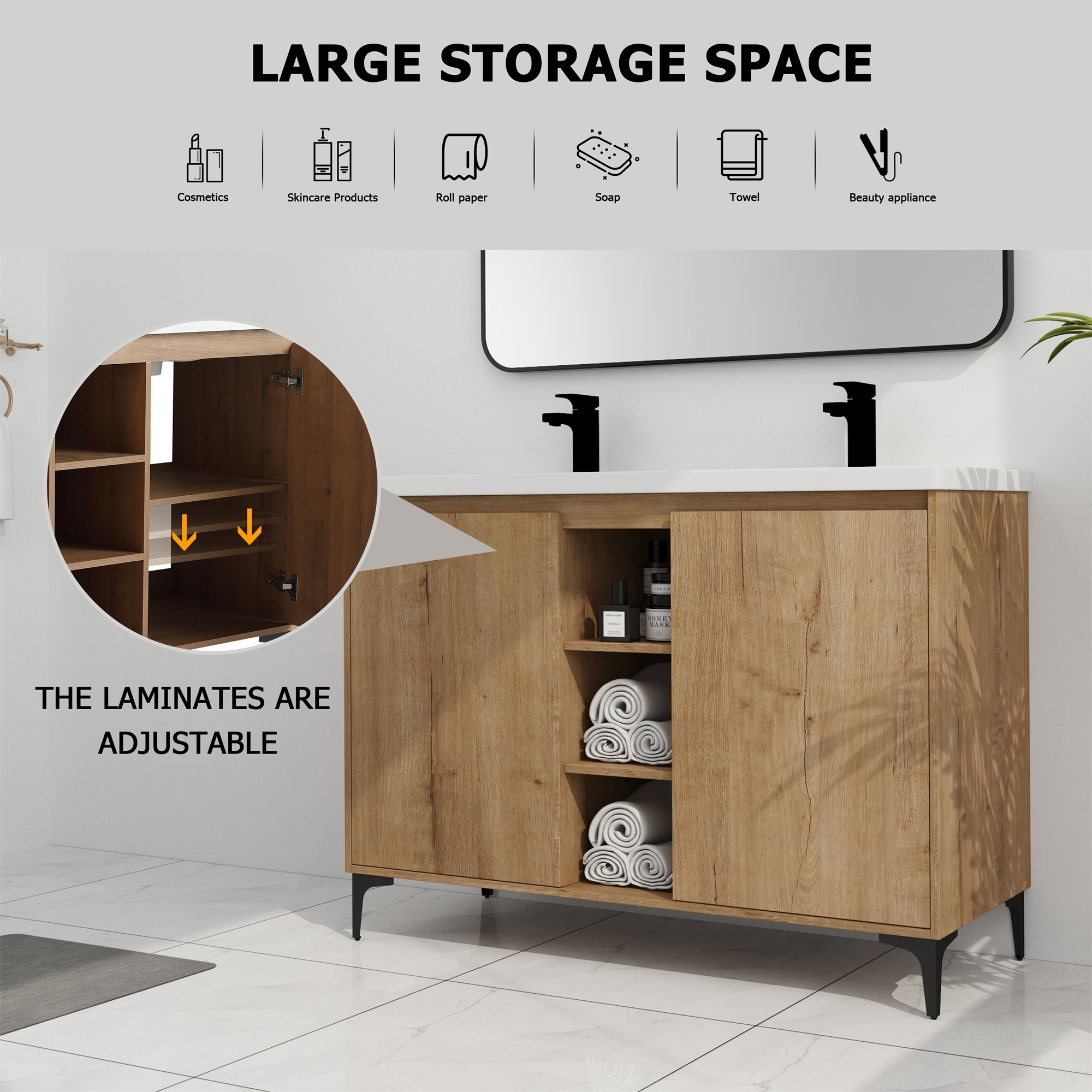 48-inch Freestanding Bathroom Vanity with With Double Resin Sink