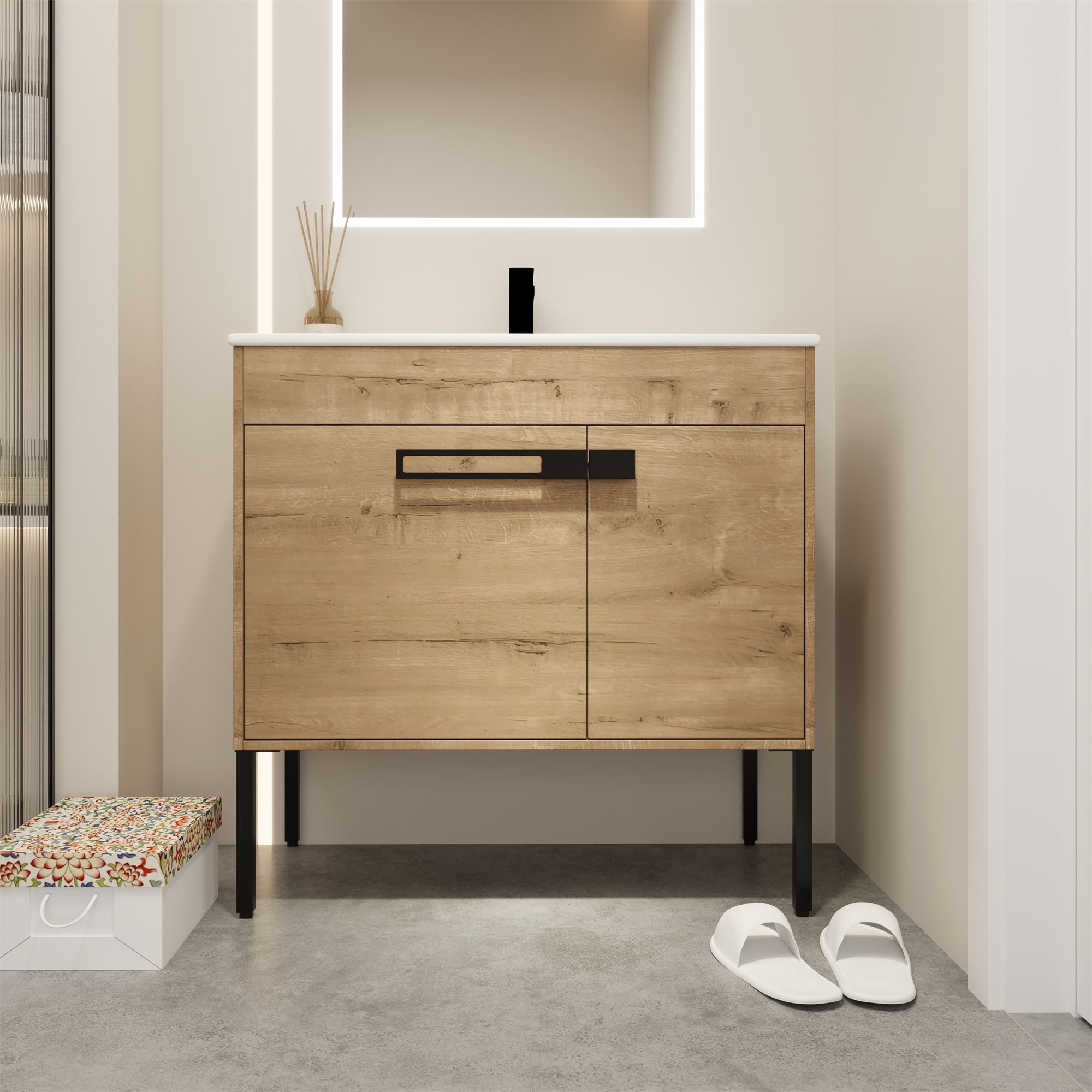 24"/30"/36" Freestanding Plywood Bathroom Vanity with Ceramic Sink