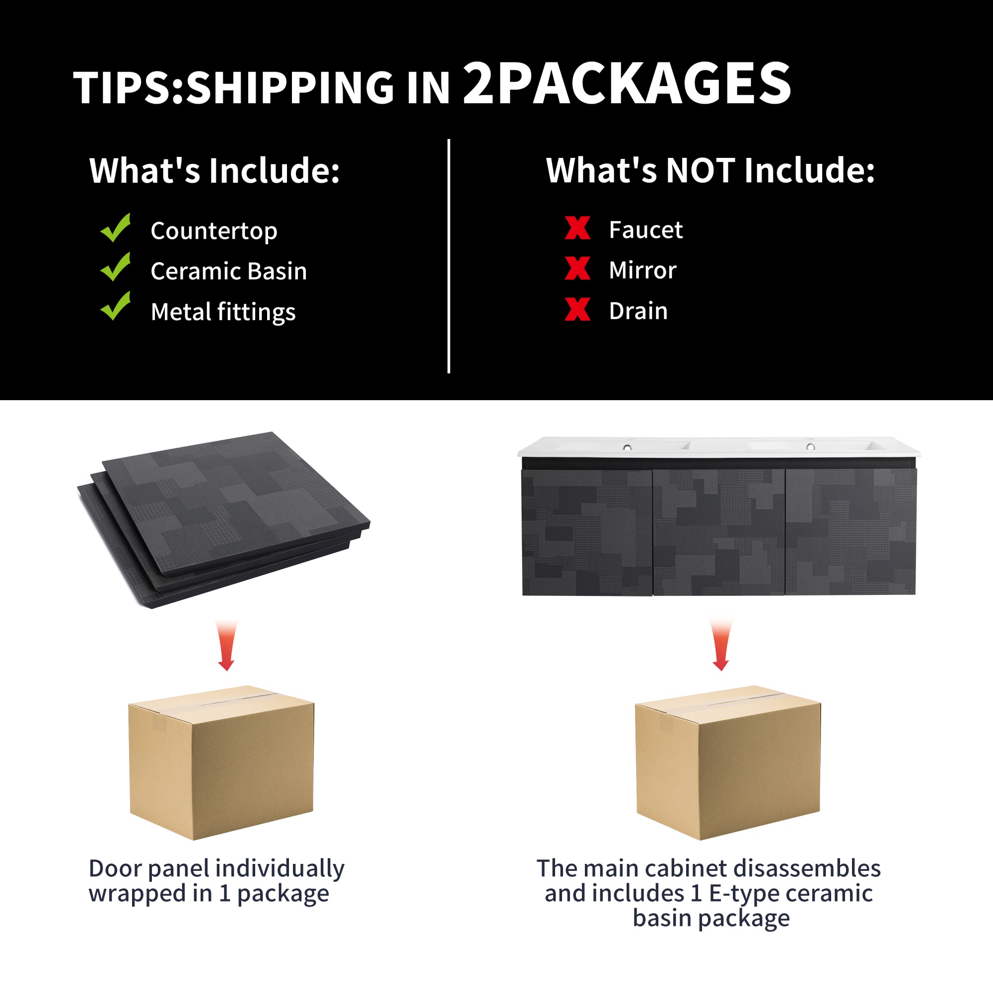 24/48 Inch Stylish Floating Wall-Mounted Bathroom Vanity with Ceramic Sink