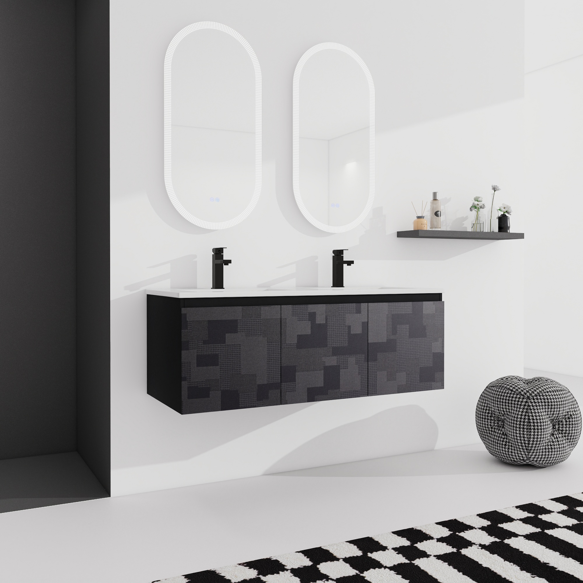 24/48 Inch Stylish Floating Wall-Mounted Bathroom Vanity with Ceramic Sink