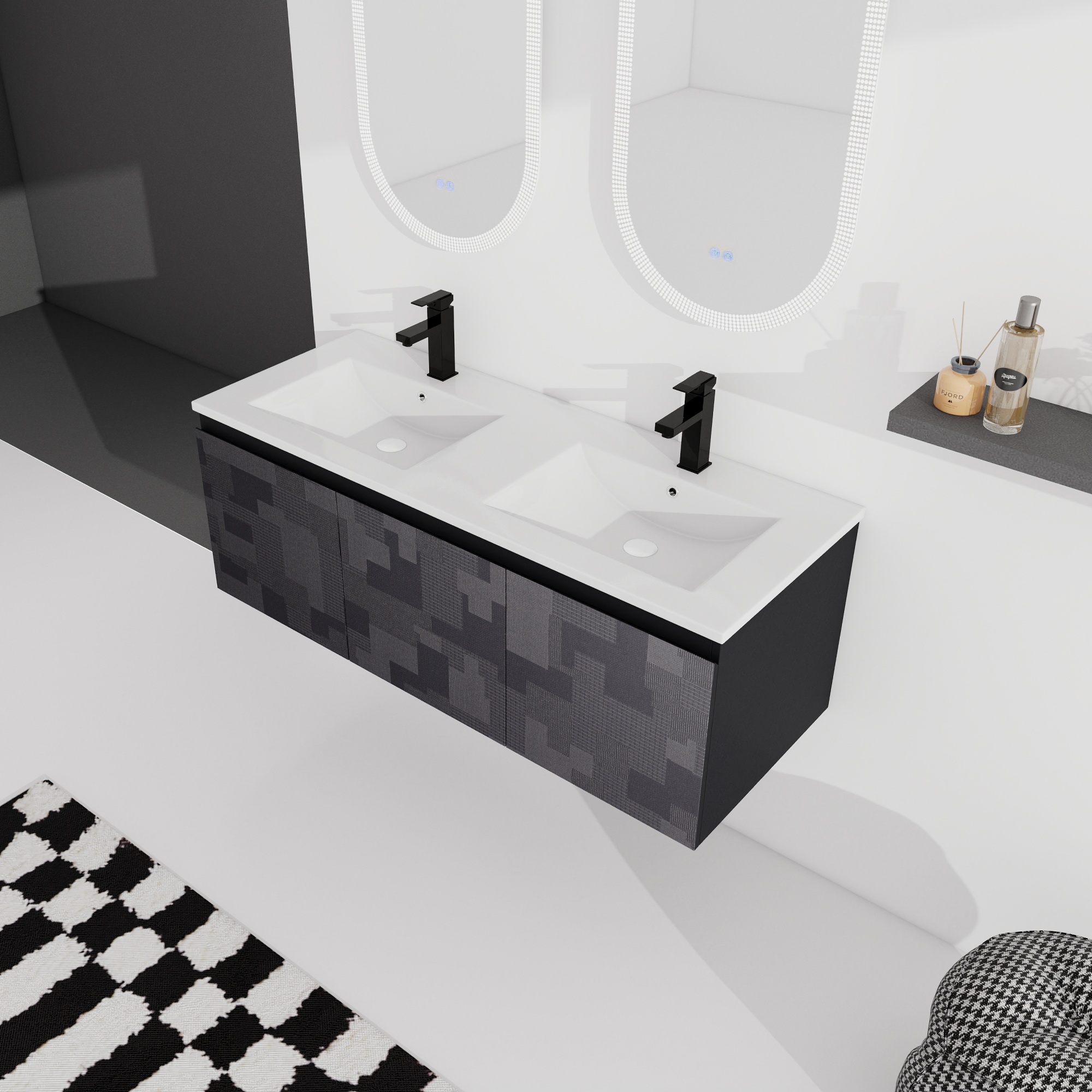 24/48 Inch Stylish Floating Wall-Mounted Bathroom Vanity with Ceramic Sink