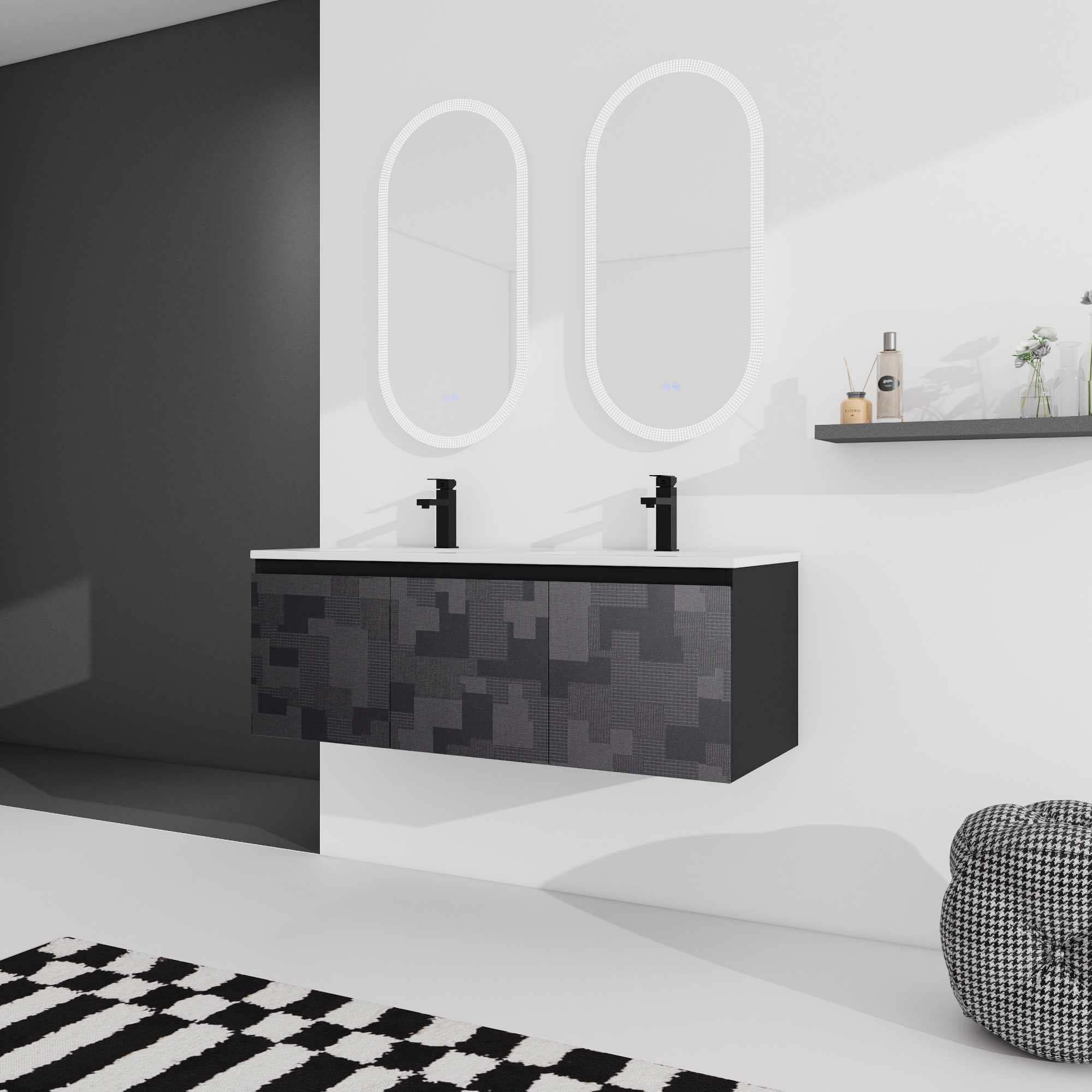 24/48 Inch Stylish Floating Wall-Mounted Bathroom Vanity with Ceramic Sink