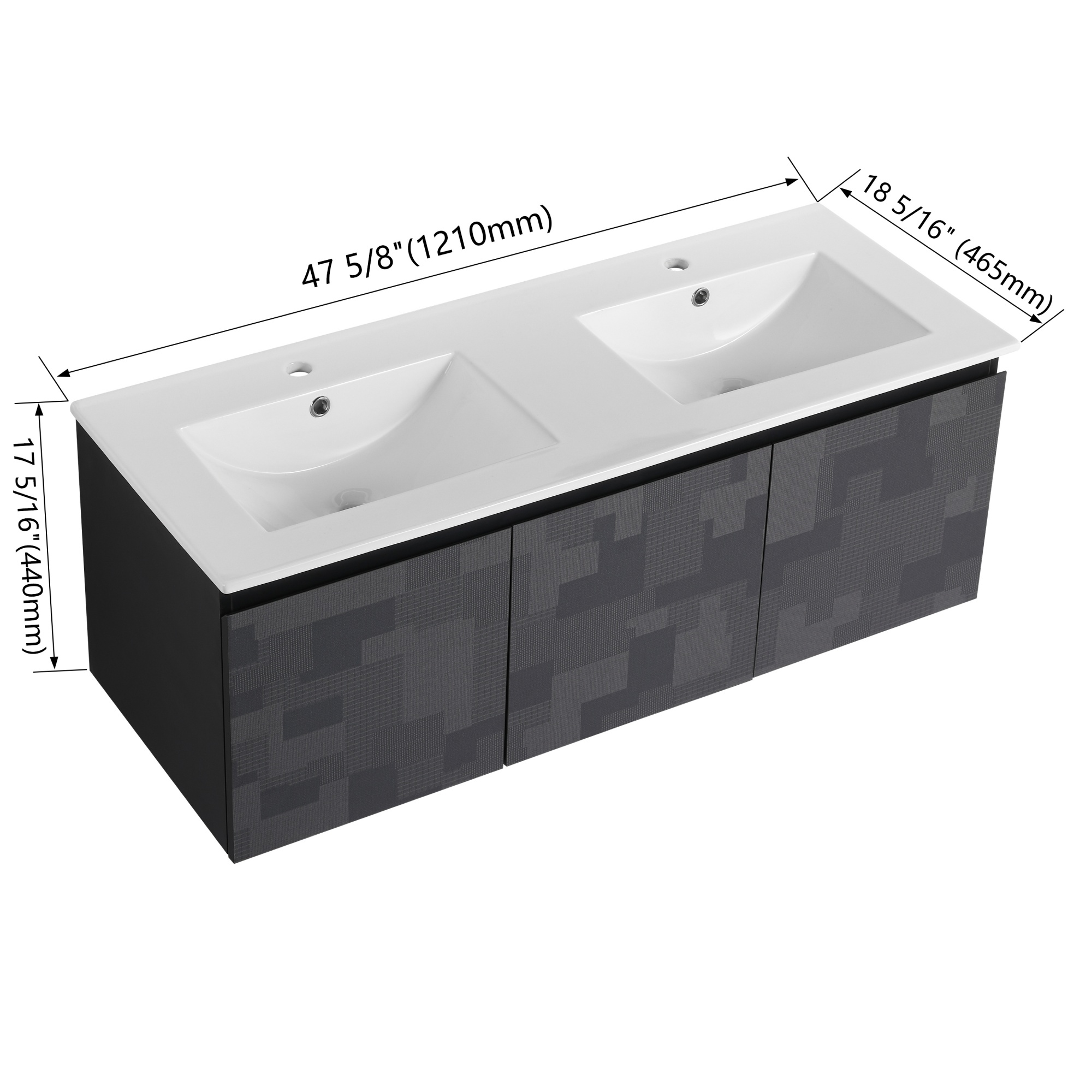 24/48 Inch Stylish Floating Wall-Mounted Bathroom Vanity with Ceramic Sink