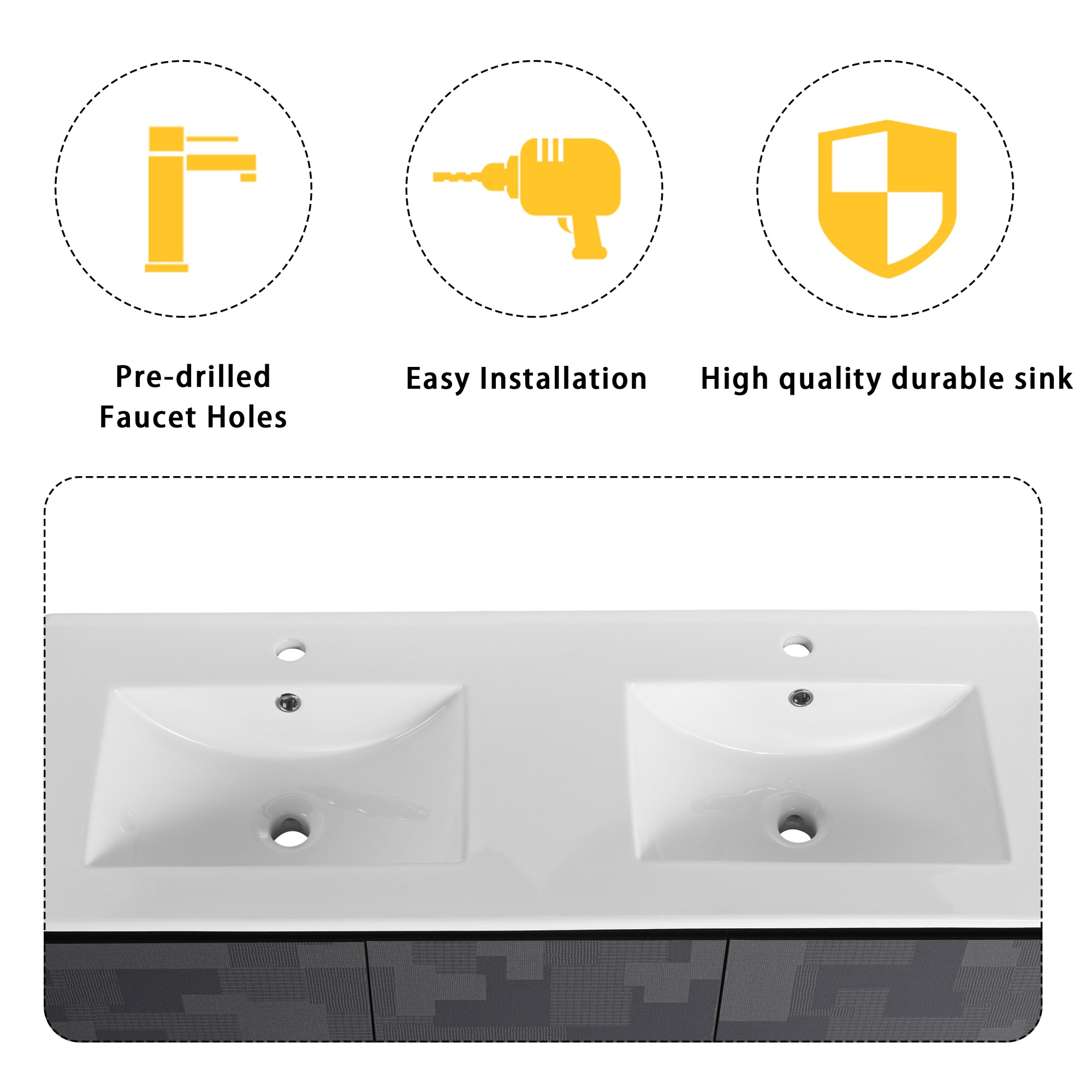 24/48 Inch Stylish Floating Wall-Mounted Bathroom Vanity with Ceramic Sink