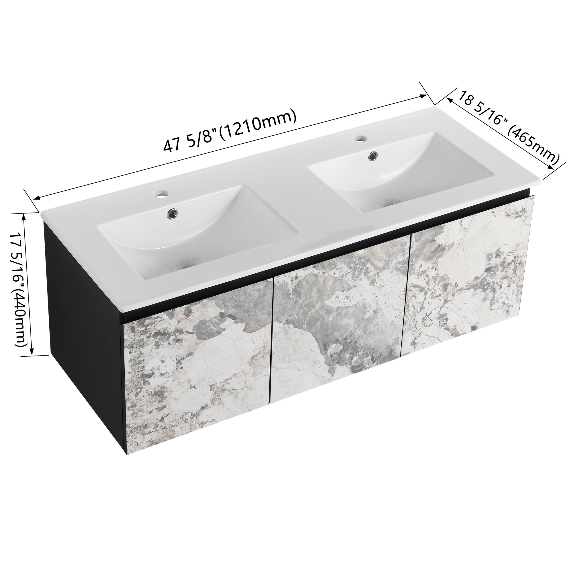 24/48 Inch Stylish Floating Wall-Mounted Bathroom Vanity with Ceramic Sink