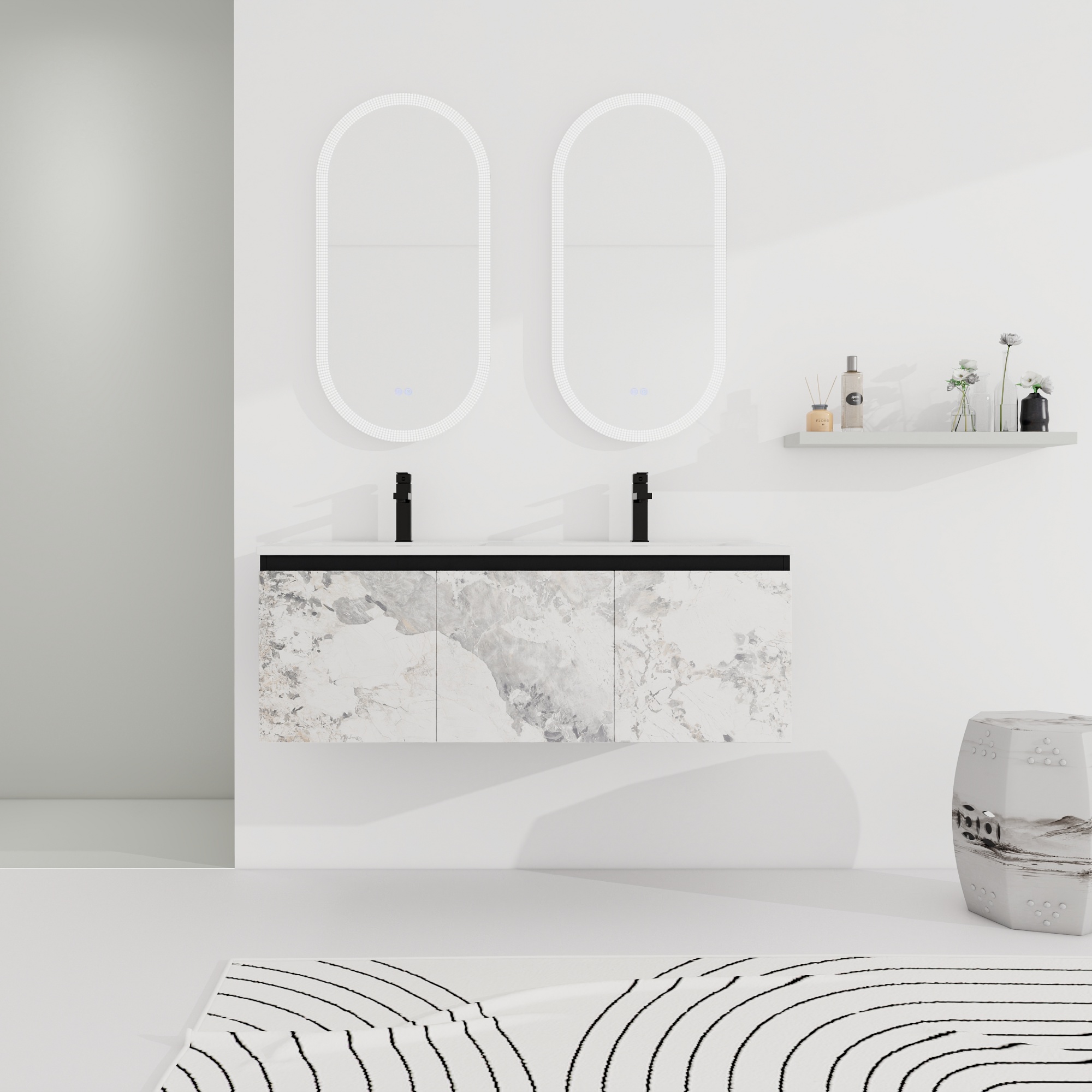 24/48 Inch Stylish Floating Wall-Mounted Bathroom Vanity with Ceramic Sink