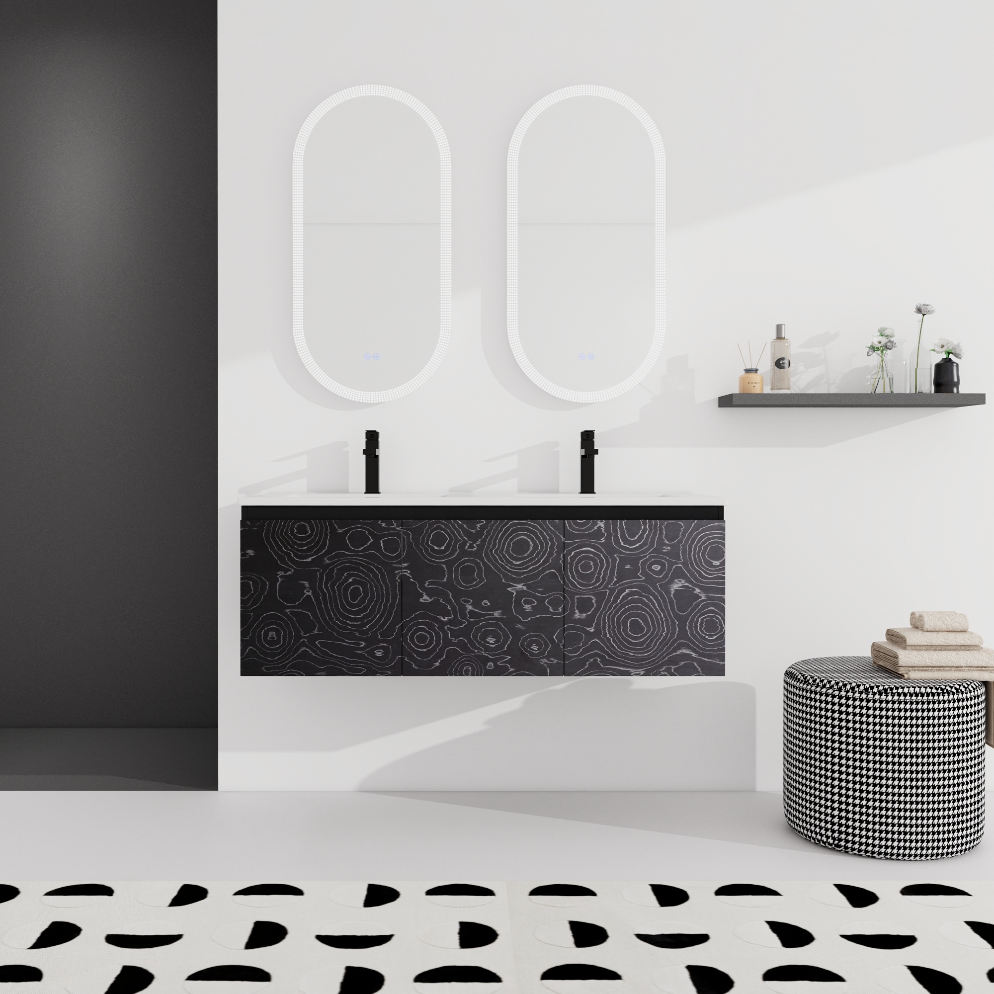 24/48 Inch Stylish Floating Wall-Mounted Bathroom Vanity with Ceramic Sink